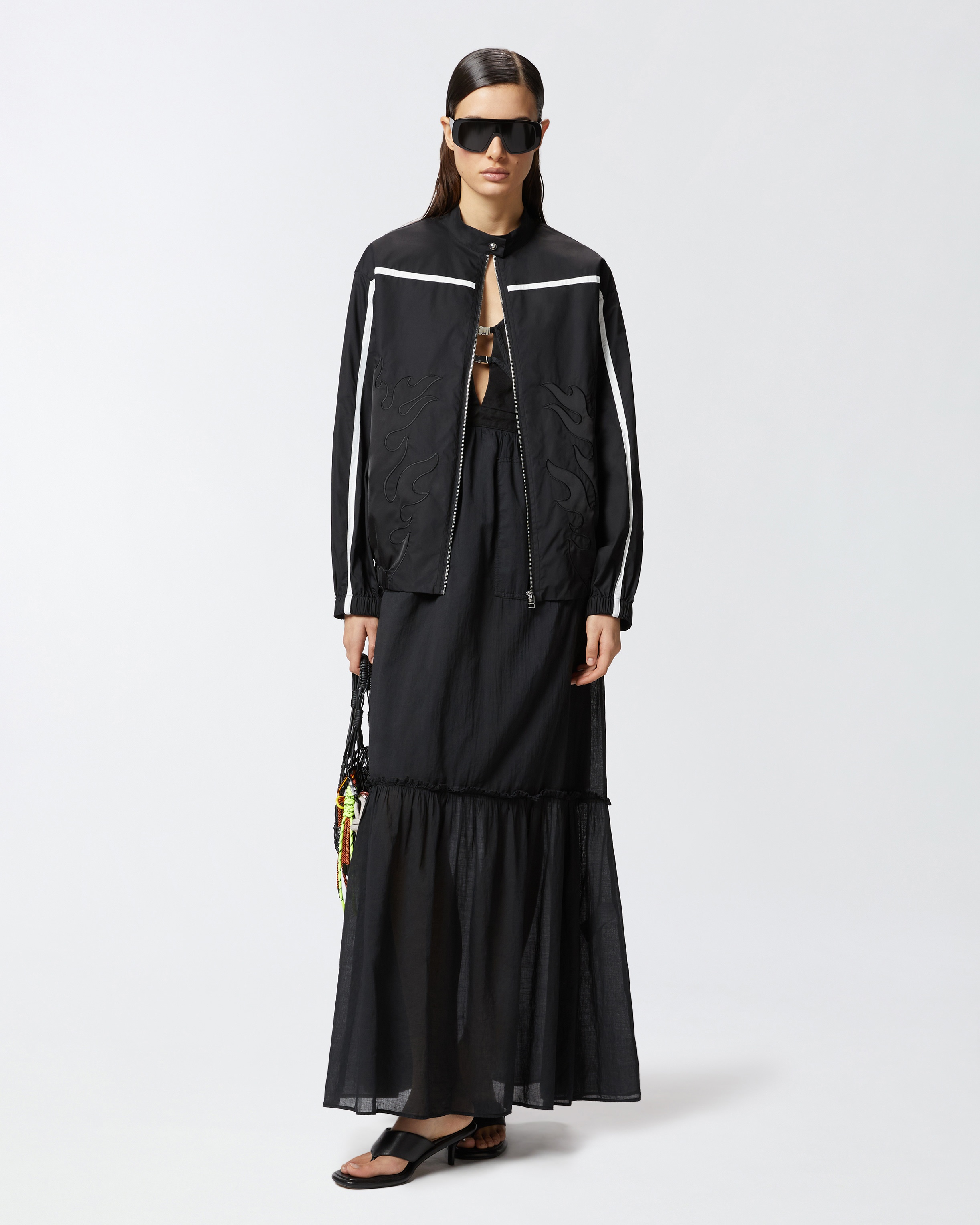 LONG SLEEVELESS COTTON DRESS WITH NECKLINE - 3