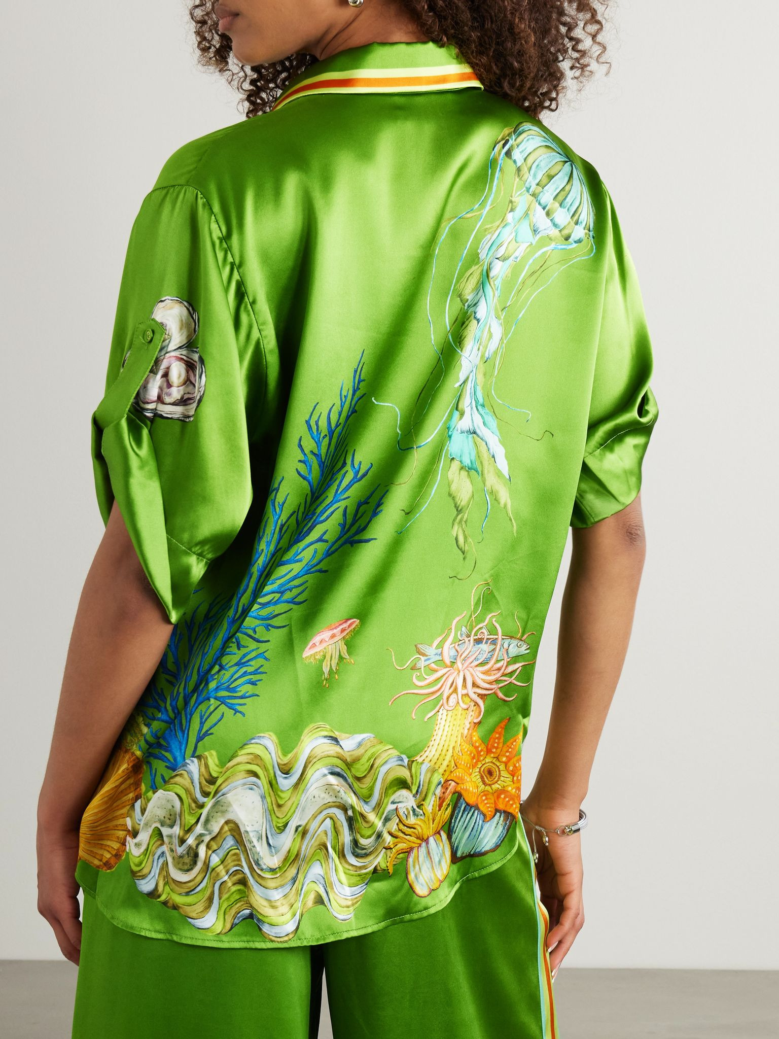 + Sam Pauletto Aquatica printed silk-satin shirt Green - 3