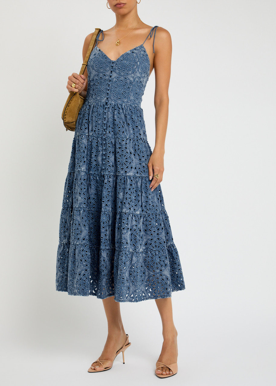 Alice + Olivia Shanti Embroidered Chambray Midi Dress - 4