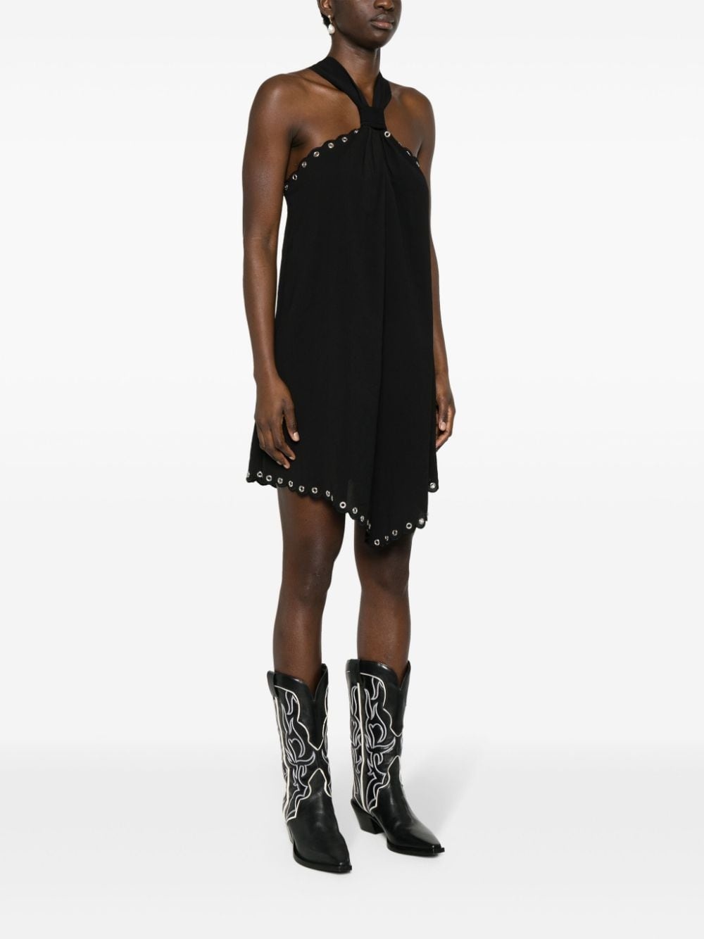halterneck scalloped mini dress - 3