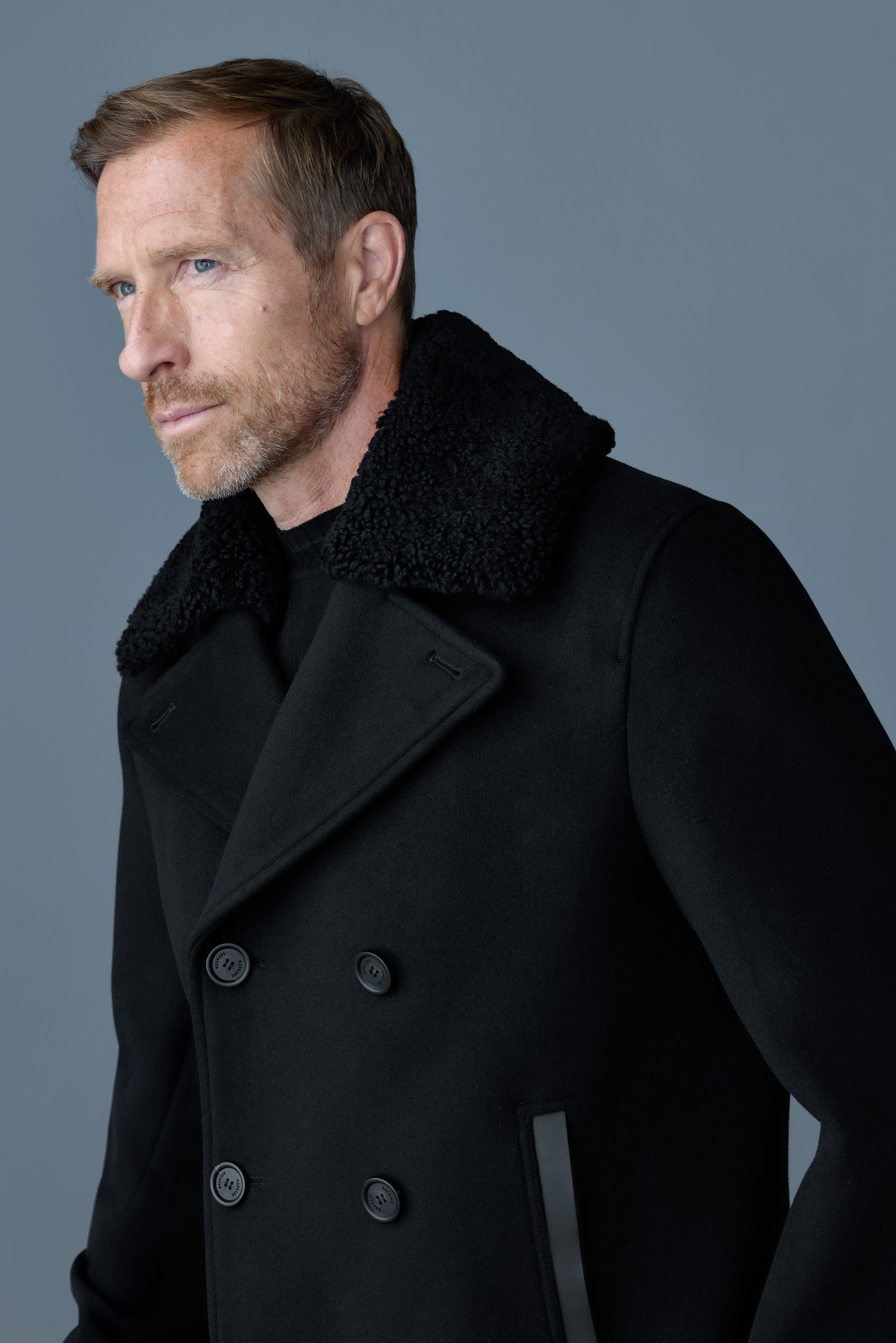 COLE wool double-breasted jacket with shearling collar - 2