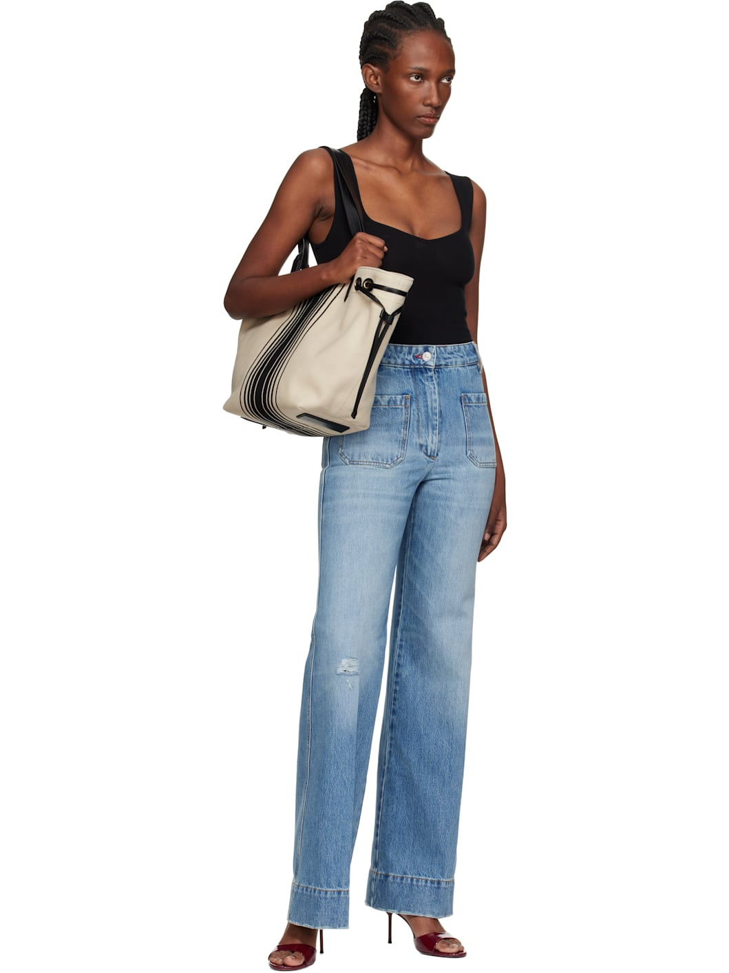 Off-White Striped Jacquard Large Tote - 4