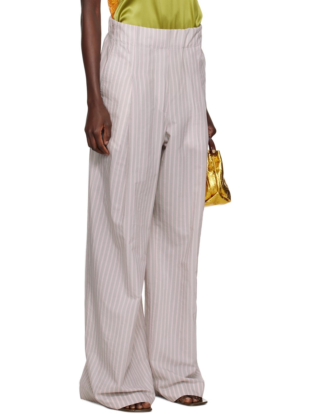 Gray & Pink Wide Pleated Trousers - 2