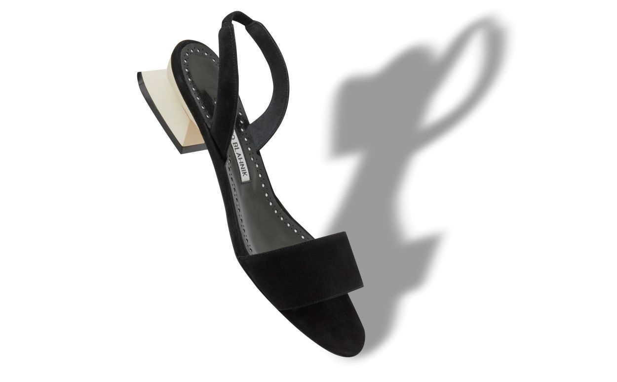 Black and Ivory Suede Slingback Sandals - 2