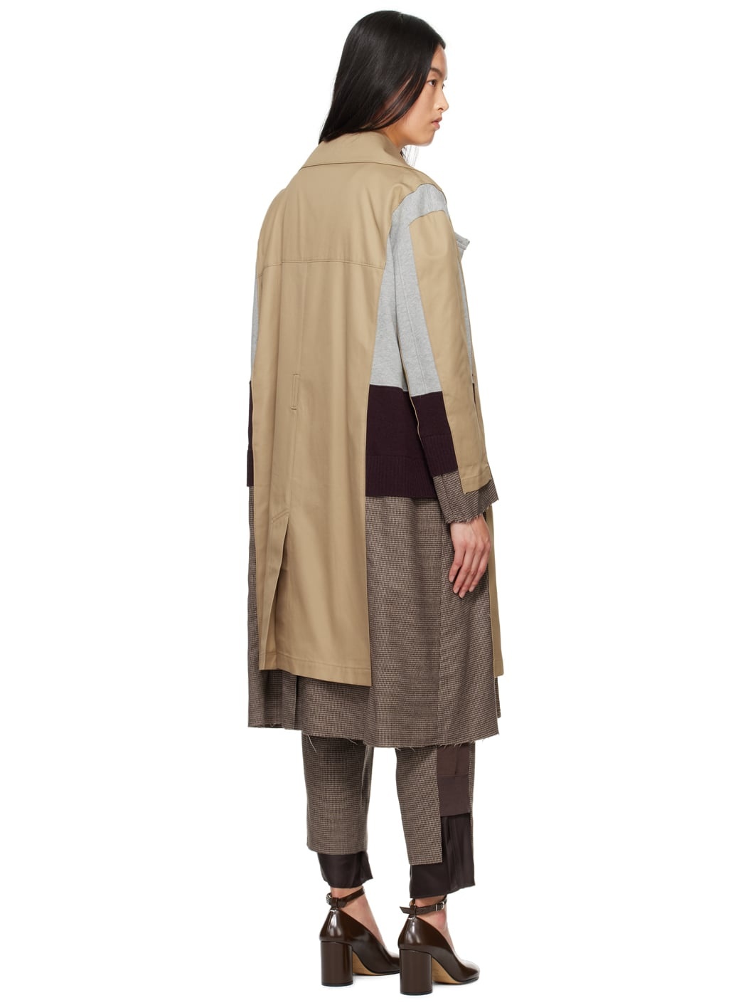 Beige Paneled Trench Coat - 3