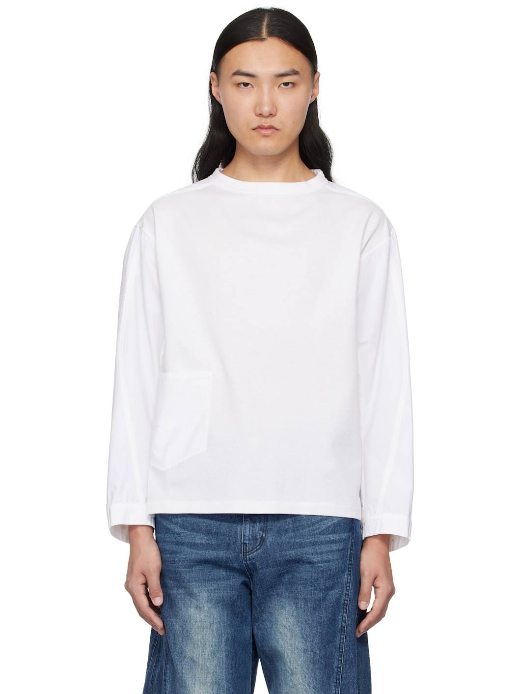 White Curved Silhouette Long Sleeve T-shirt - 1