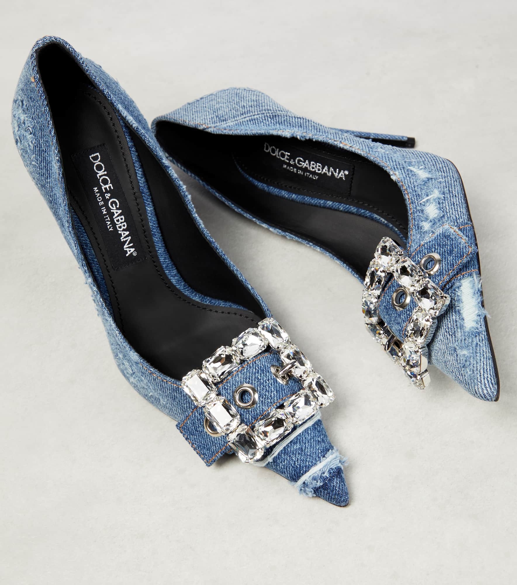 Embellished denim pumps - 6