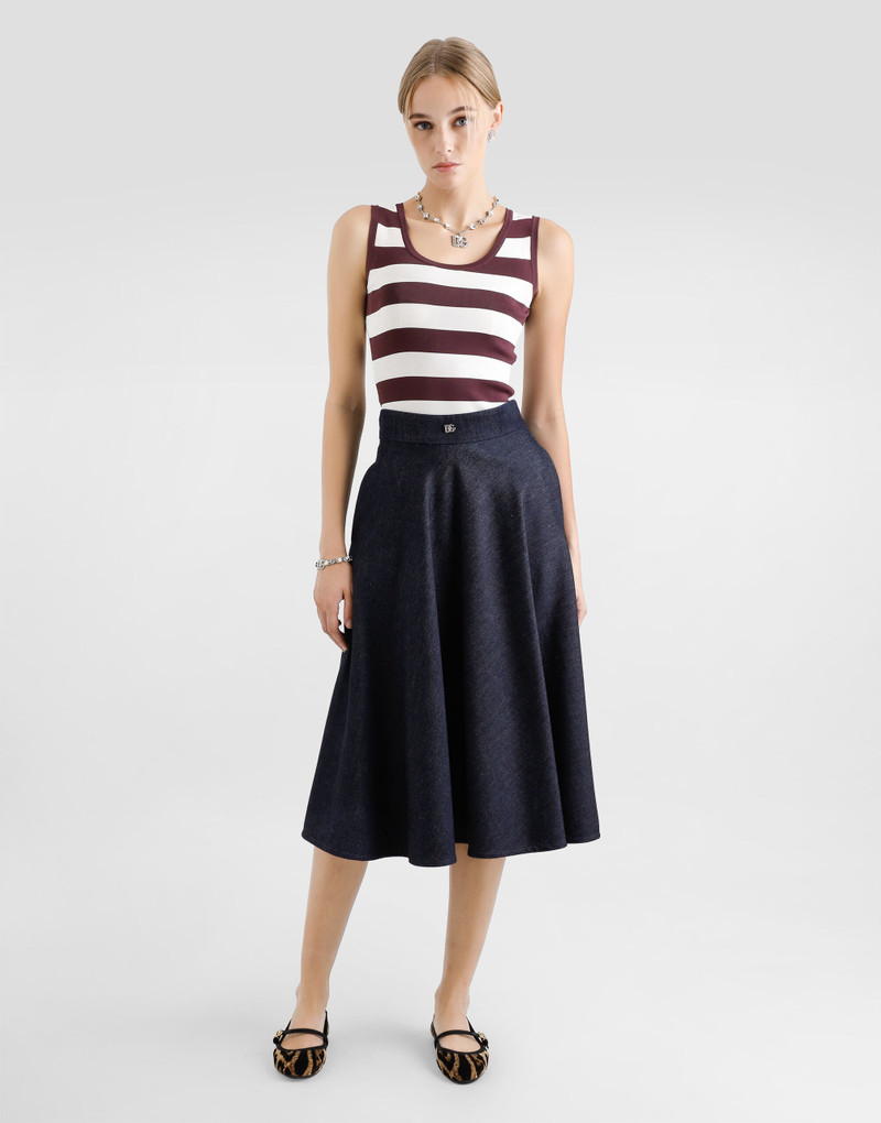 Dolce & Gabbana Denim calf-length circle skirt with DG logo pin outlook