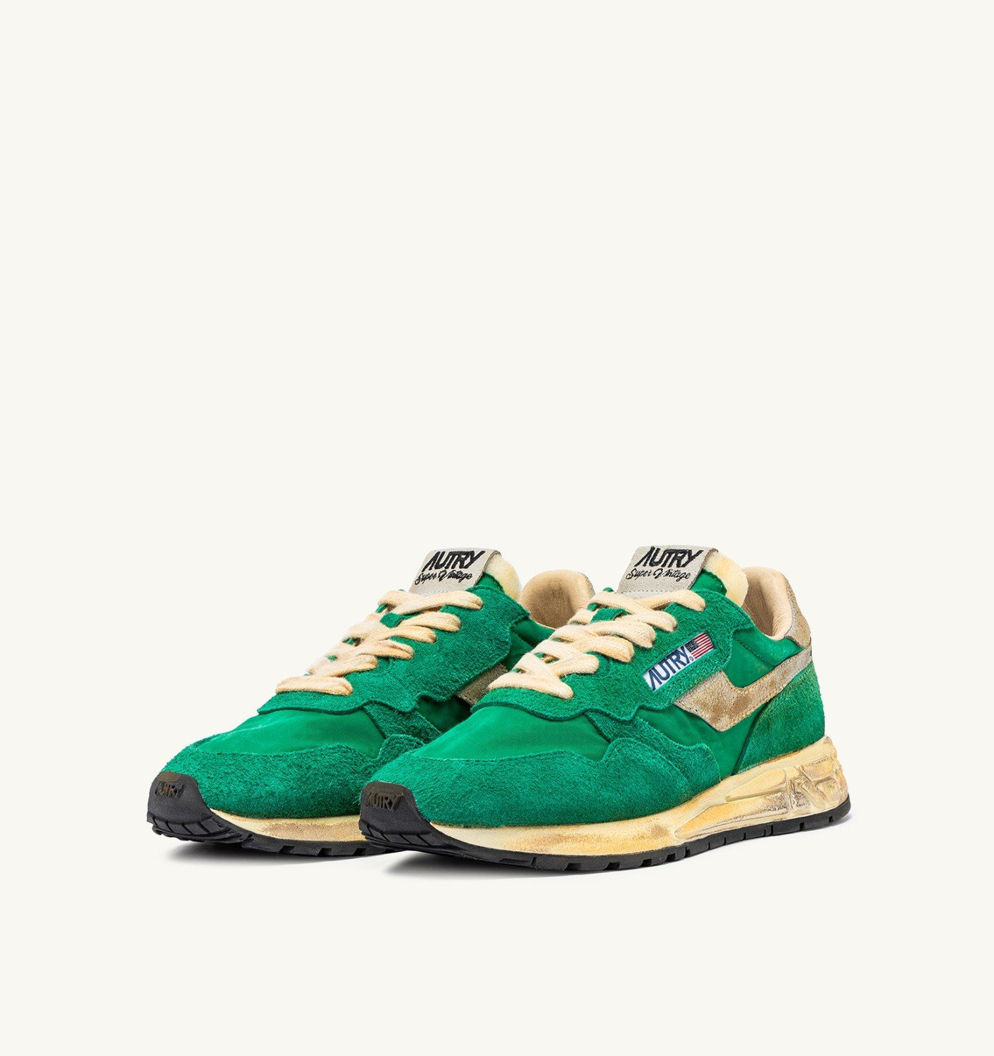 REELWIND SUPER VINTAGE SNEAKERS IN GREEN NYLON AND SUEDE - 2