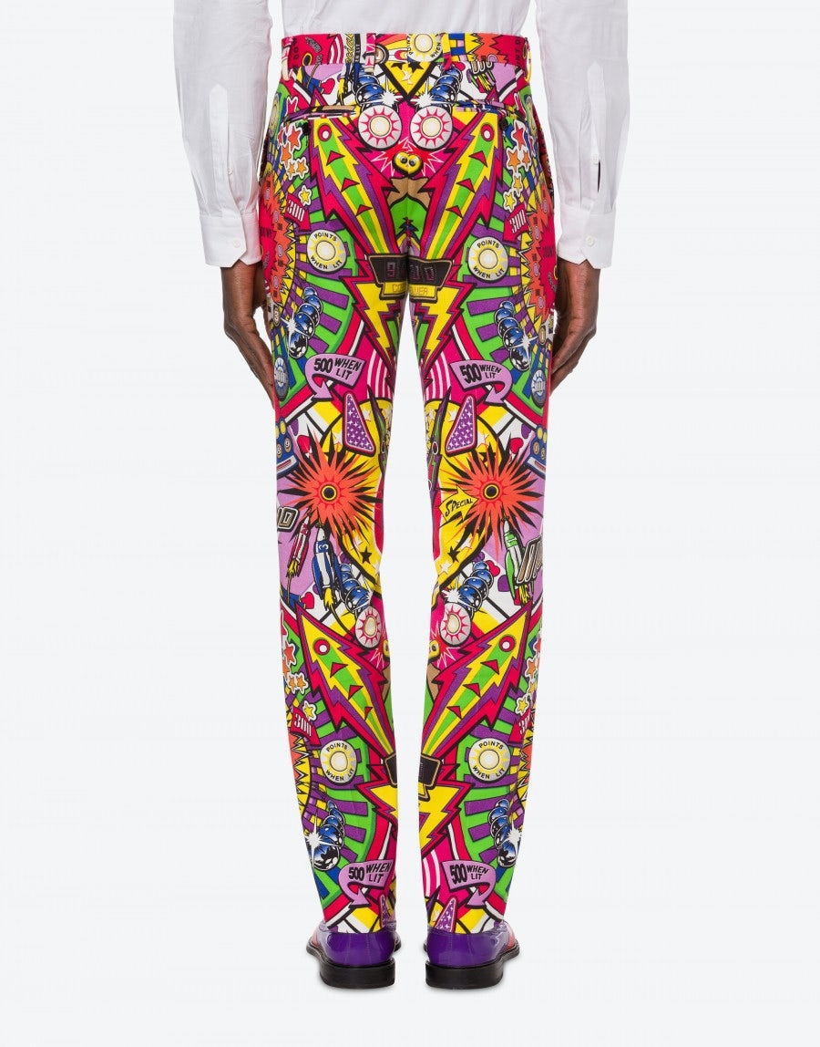 STRETCH GABARDINE PINBALL PRINT TROUSERS - 3