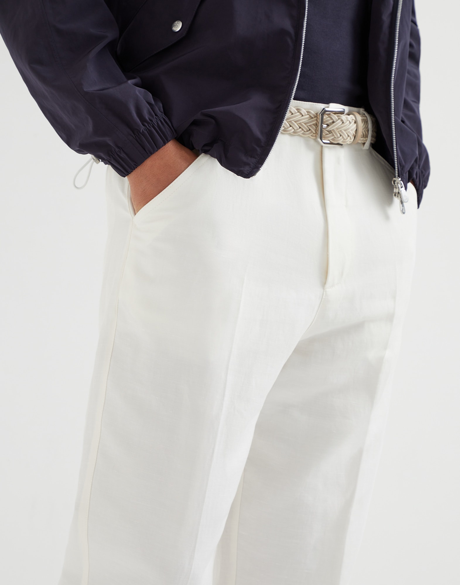 Cotton and linen gabardine leisure fit trousers - 3