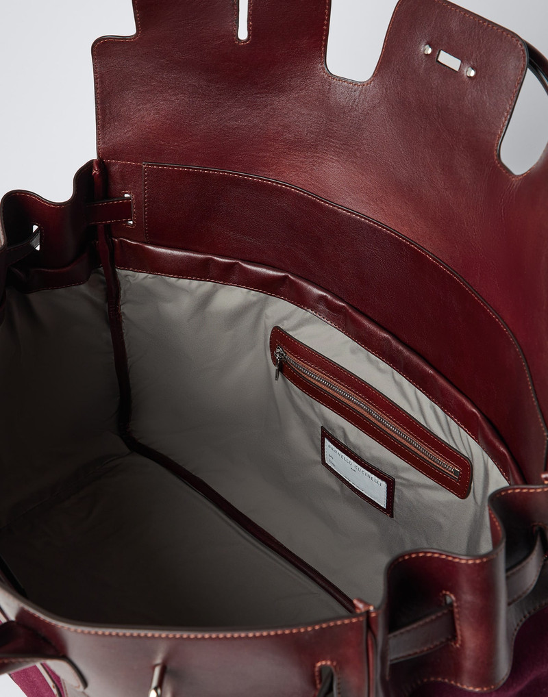 Burnished calfskin and techno flannel country bag 5