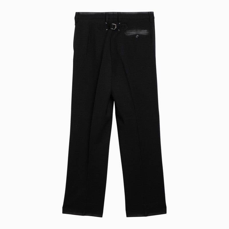 BLACK WOOL WIDE TROUSERS - 2