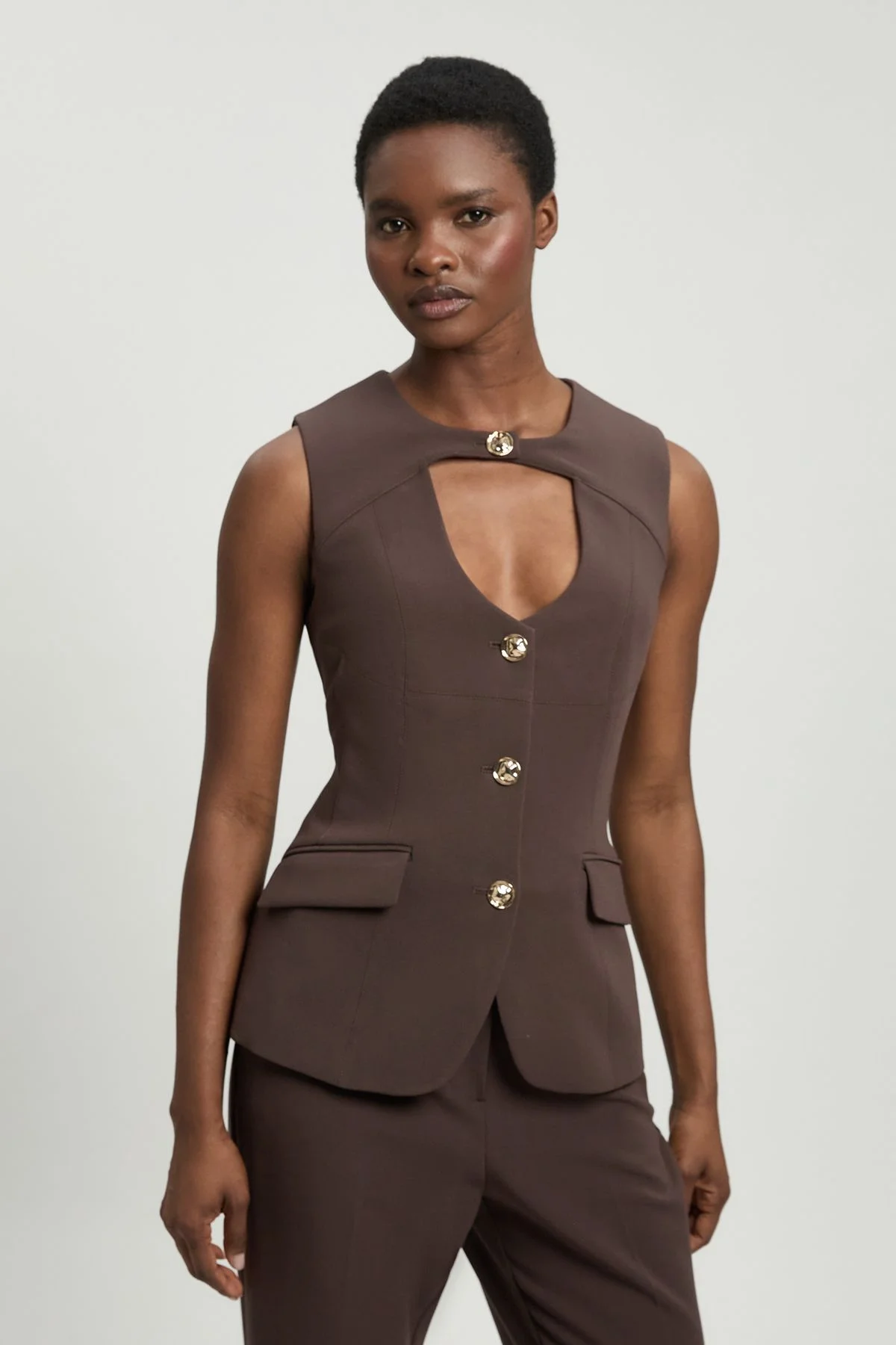 Compact Stretch High Neck Sleeveless Jacket - 1