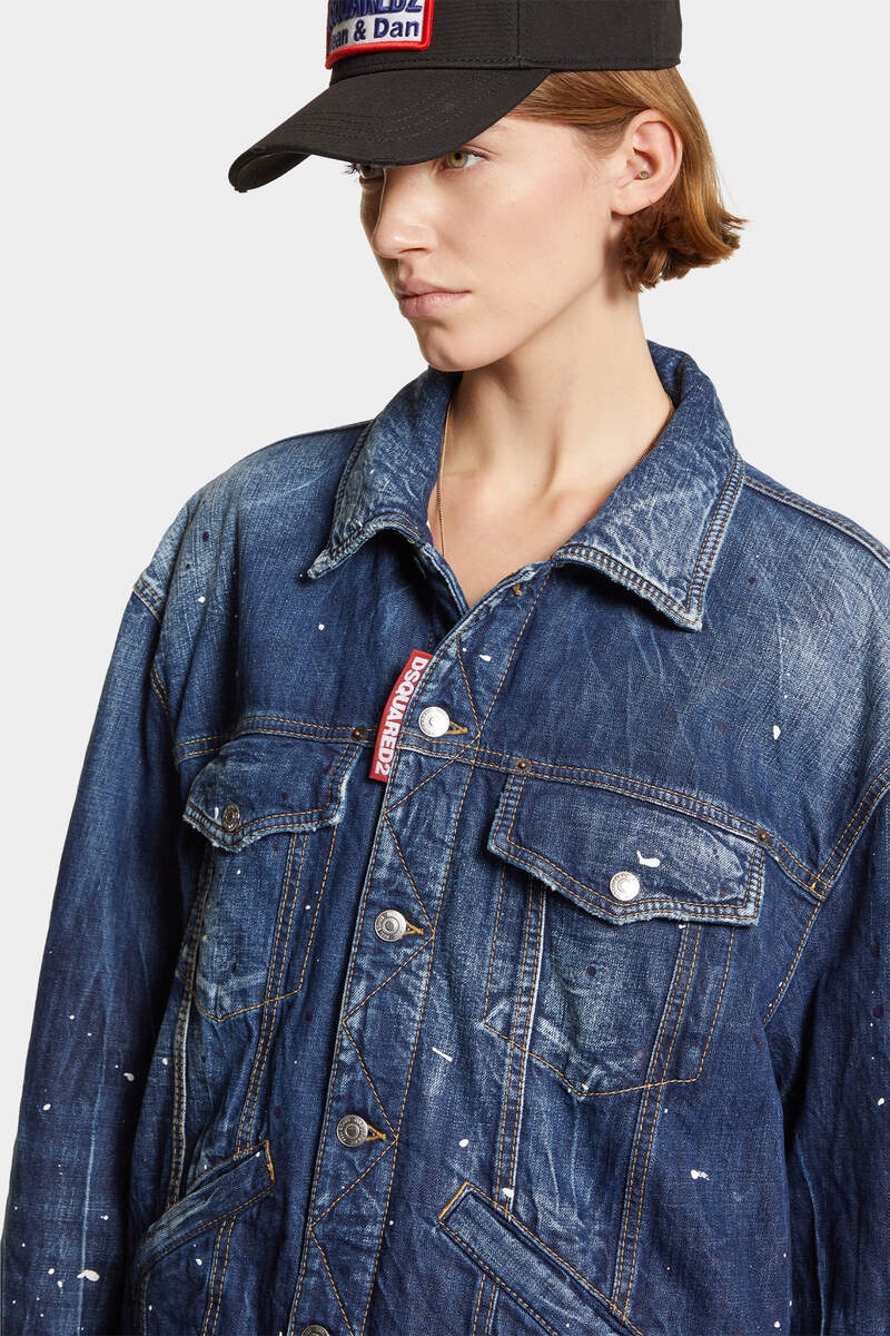 MEDIUM WHITE & BLUE SPOTS PADDED MAXI JEAN JACKET - 5