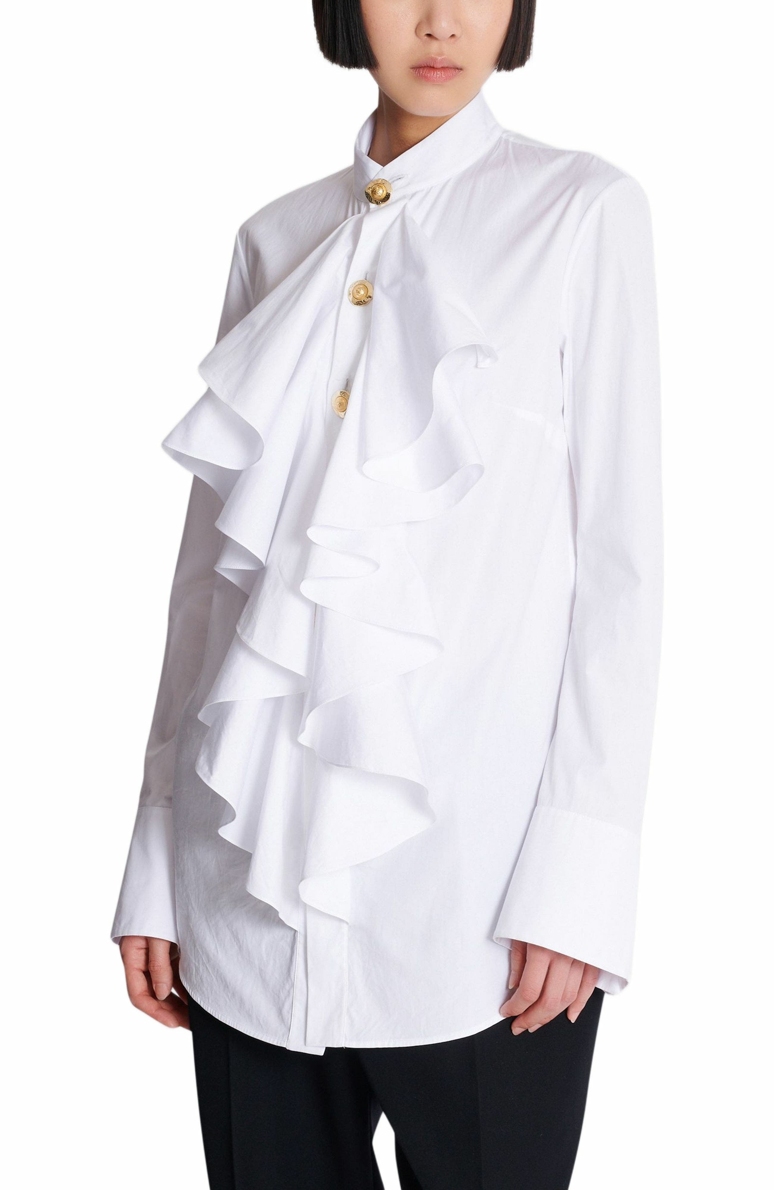 Balmain Ruffled poplin shirt in White at Nordstrom - 6