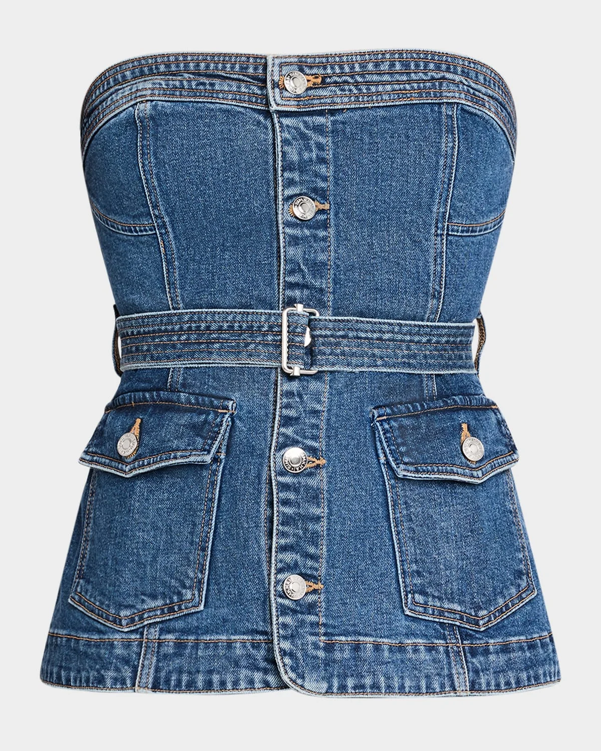 Cyan Belted Denim Bustier Top - 1