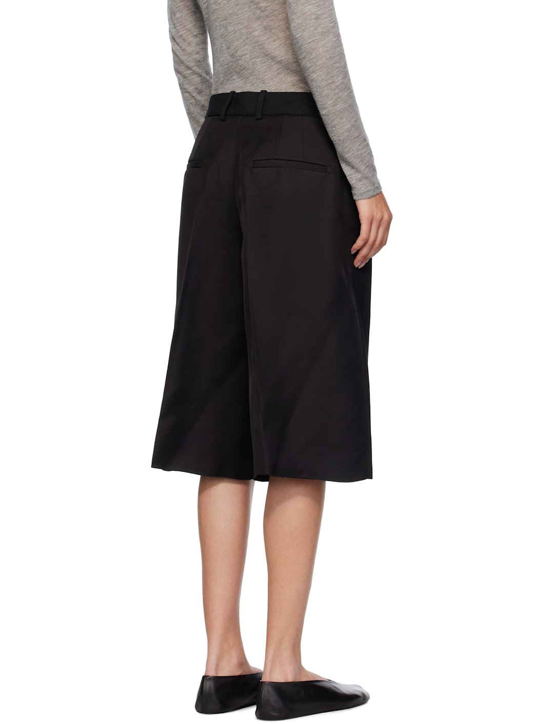 Black Viscose Silk Blend Straight Shorts - 3