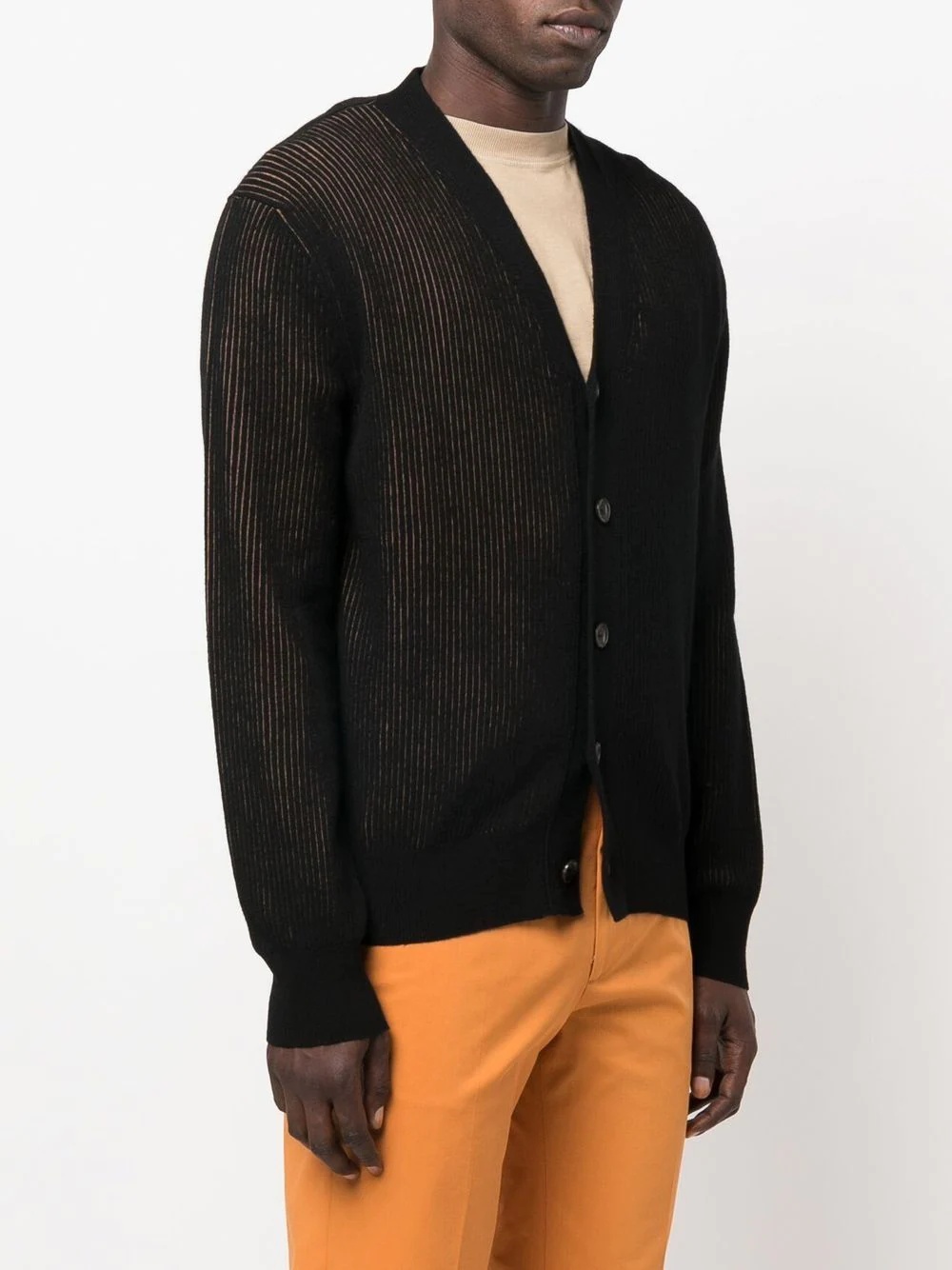 contrast ribbed-knit cardigan - 3