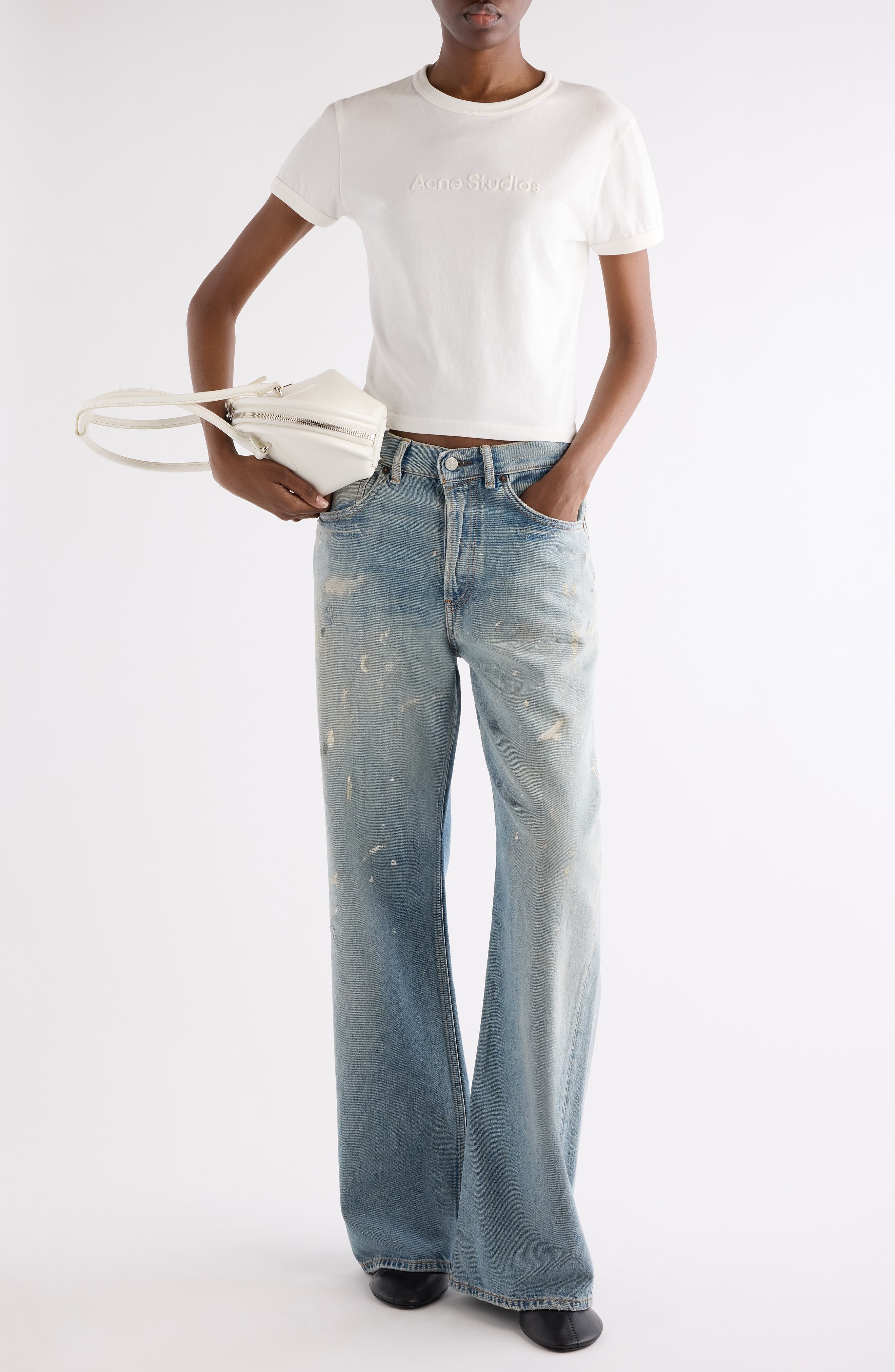 Acne Studios Etza Embroidered Logo Fitted Cotton T-Shirt in Cold White at Nordstrom - 2