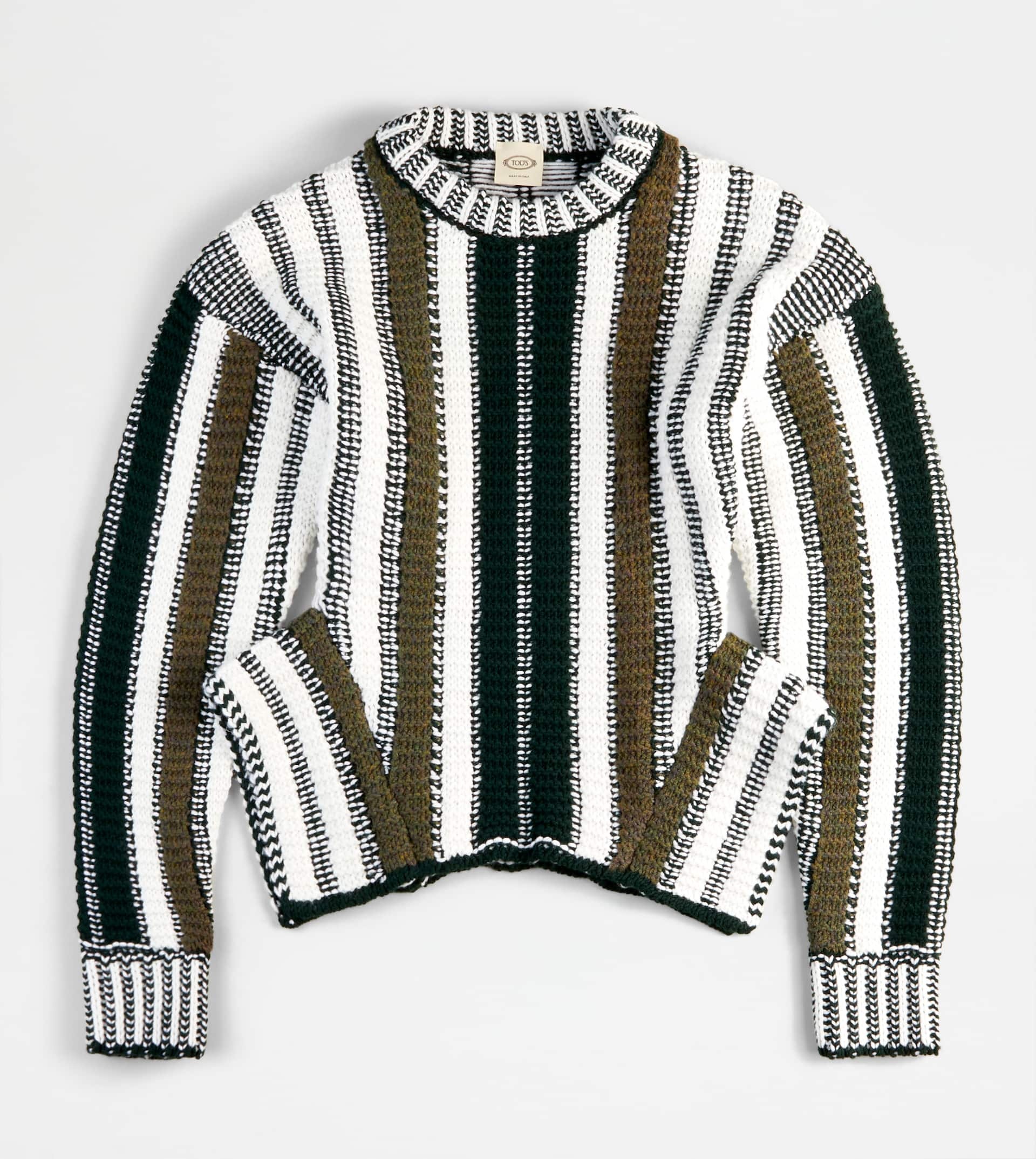 STRIPED JUMPER IN WOOL - GREEN, WHITE - 1