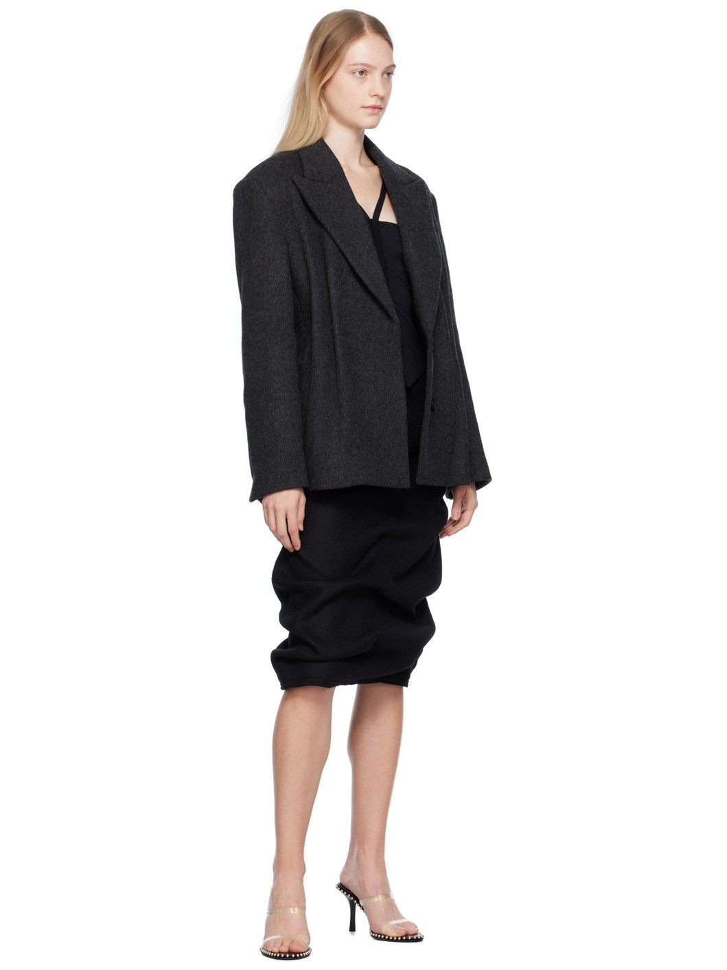 Black Tucked Midi Skirt - 4