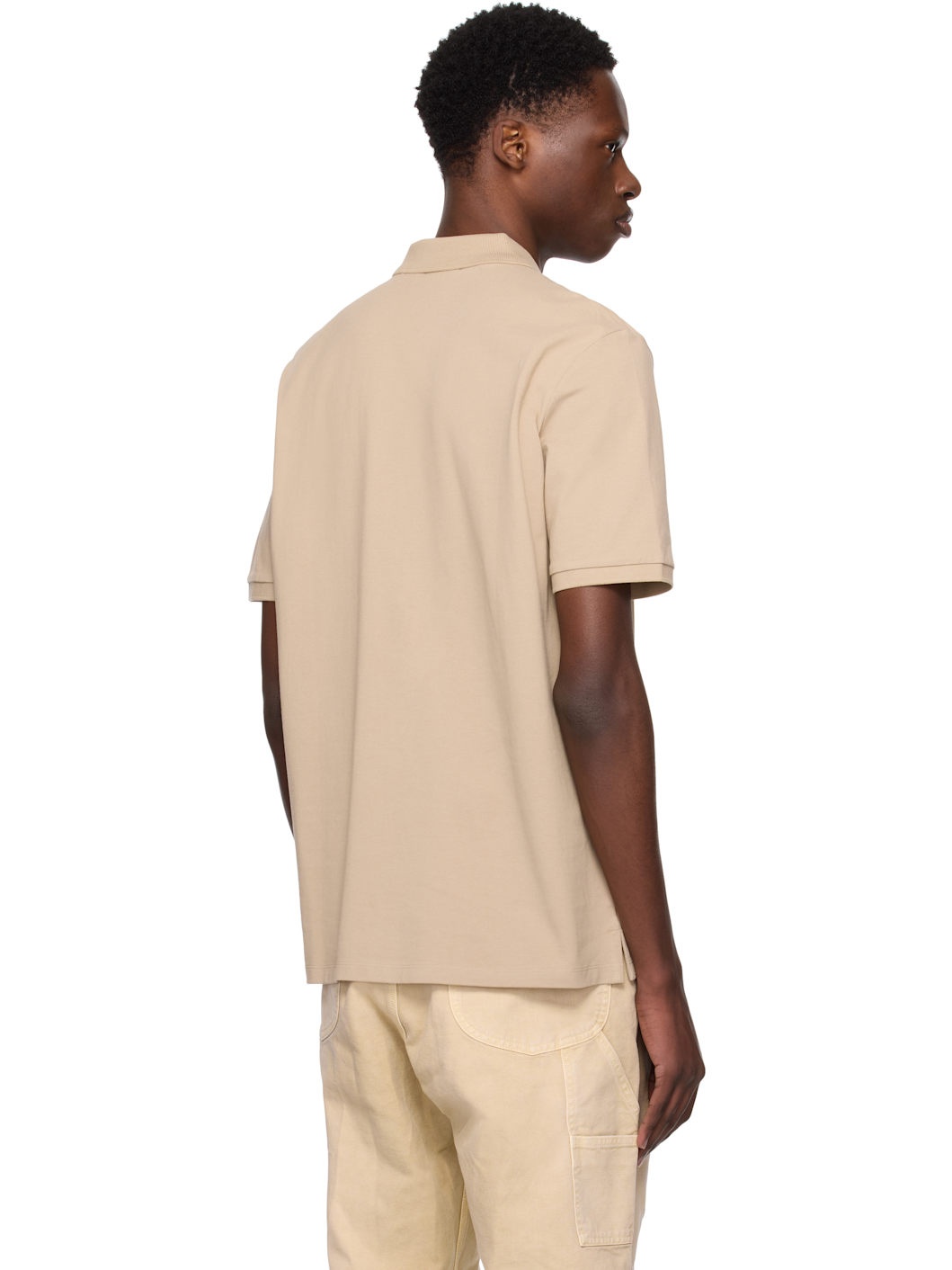 Beige Cotton Piqué Logo Print Polo - 3