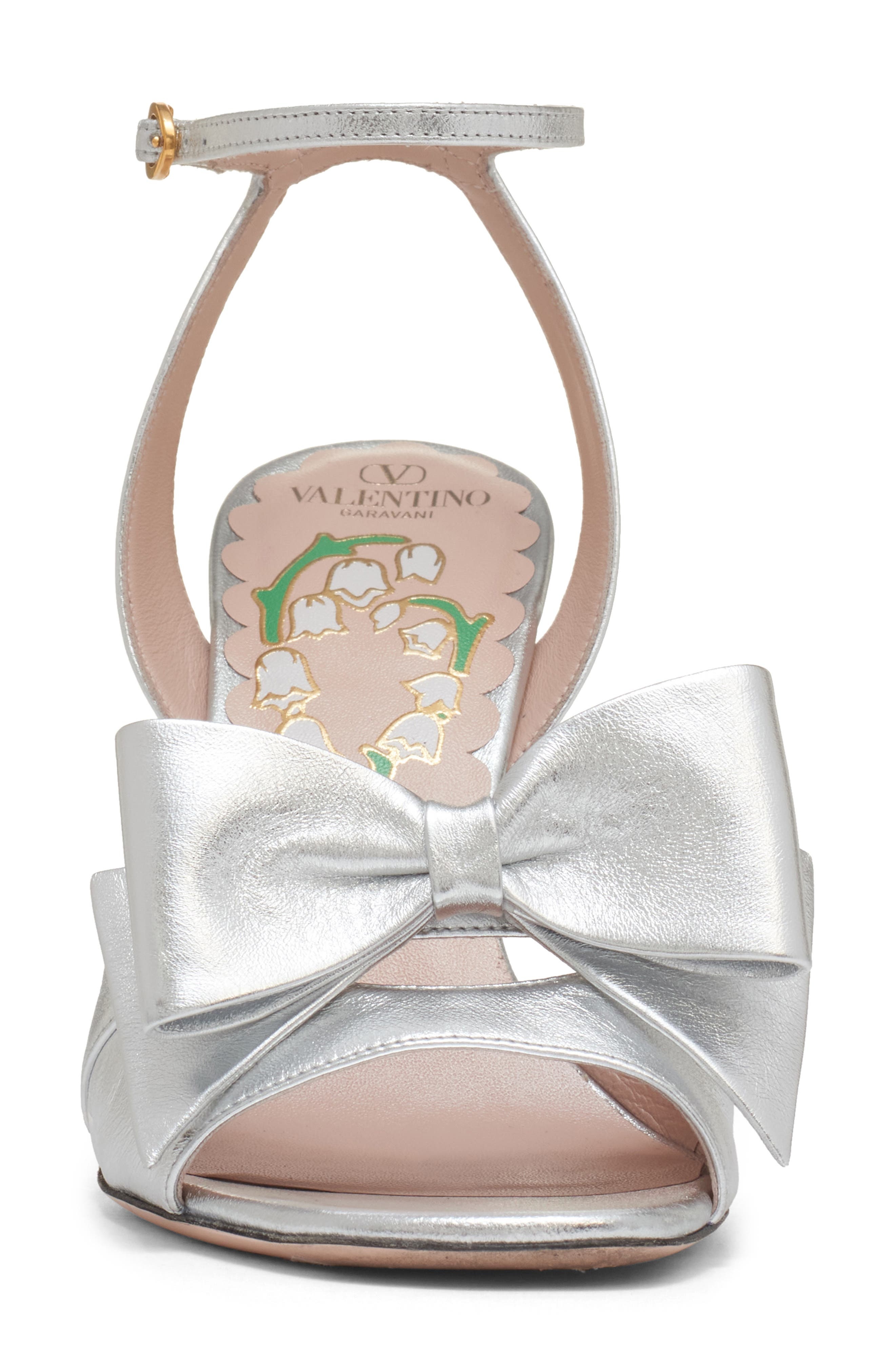 Valentino Garavani Bowow Metallic Ankle Strap Sandal in Silver at Nordstrom - 4
