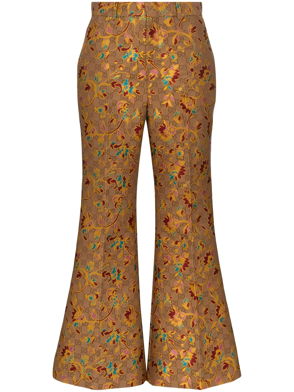 floral-jacquard logo flared trousers - 1