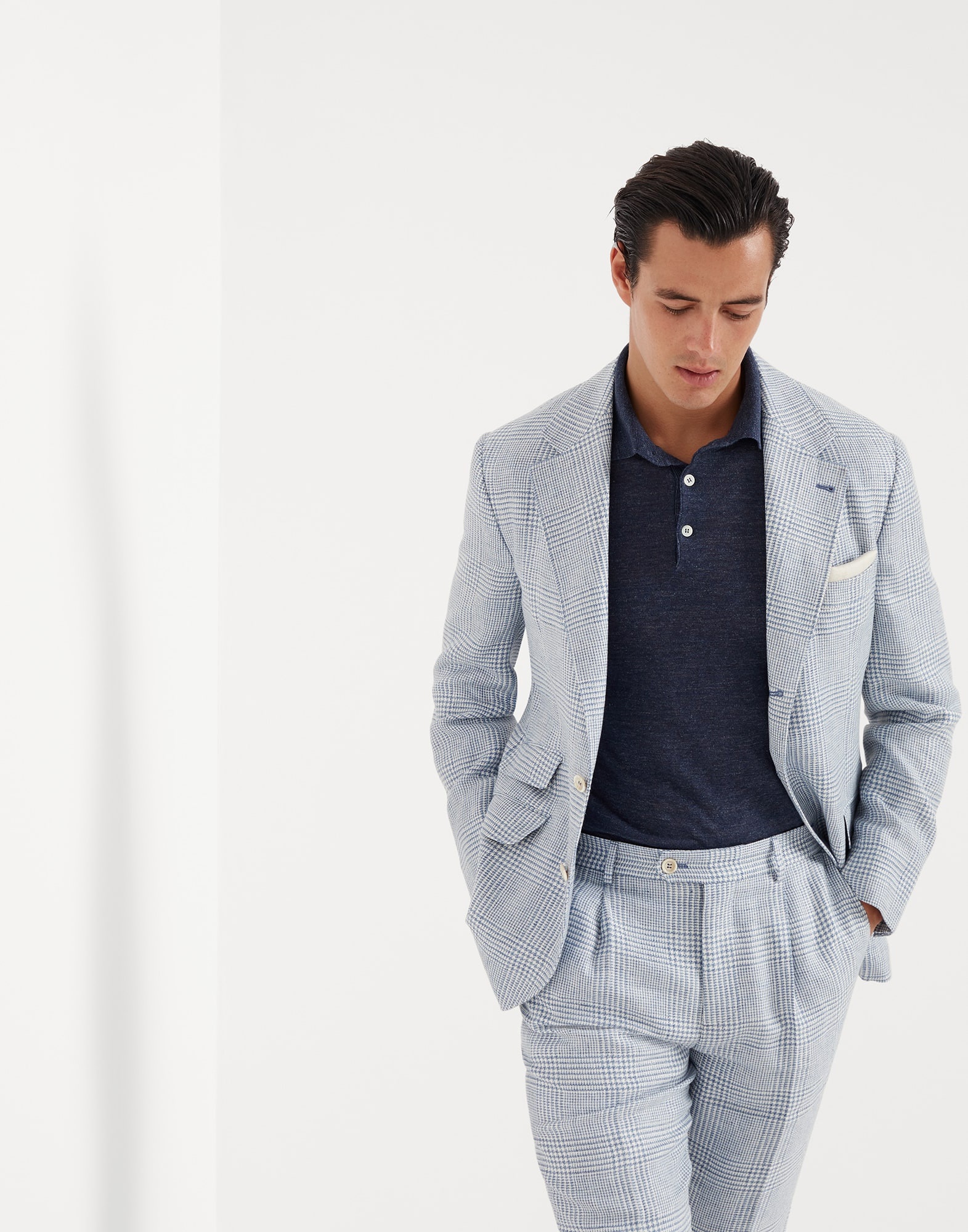 Linen, wool and silk Prince of Wales deconstructed Cavallo blazer - 4
