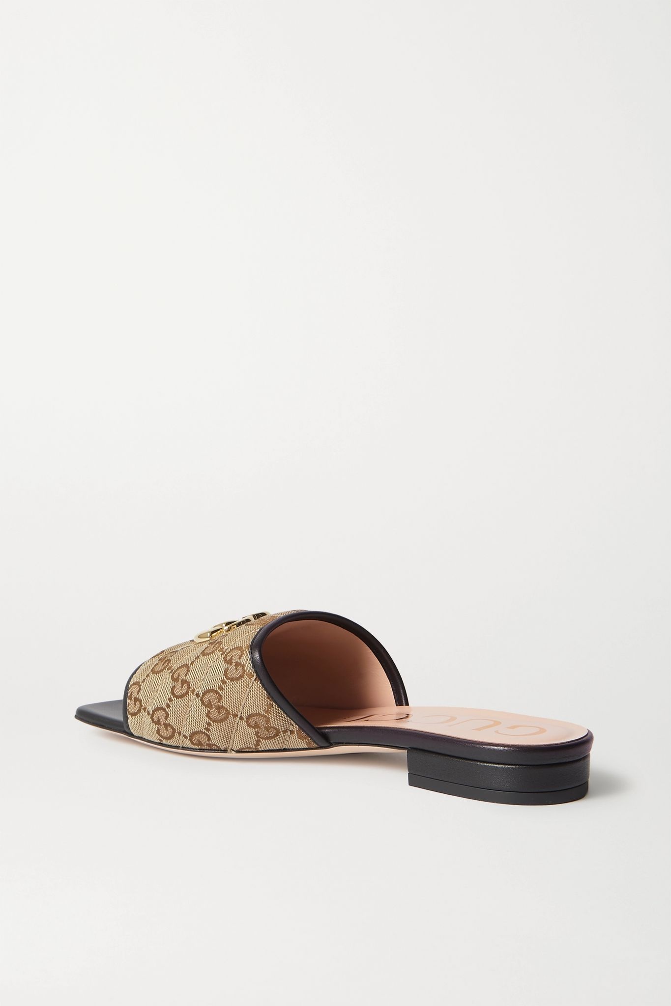 Jolie leather-trimmed embellished logo-detailed canvas slides - 4