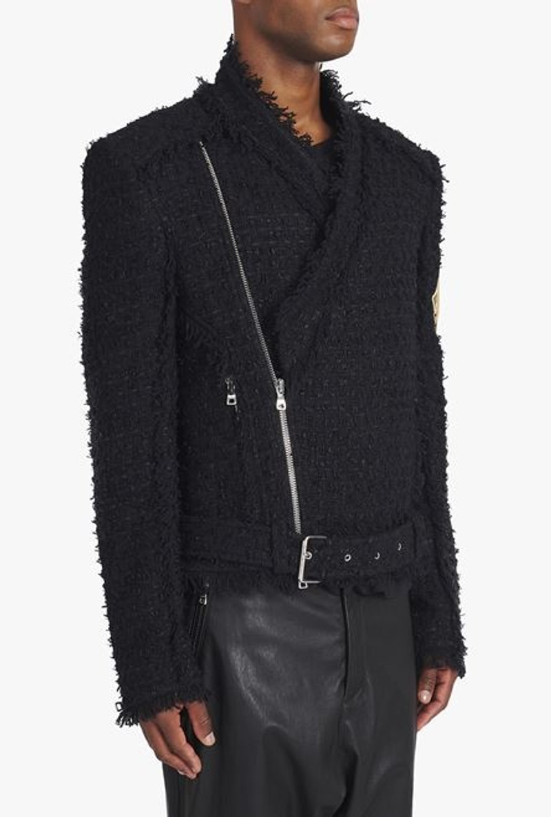 Black tweed jacket with gold-tone Balmain badge 8