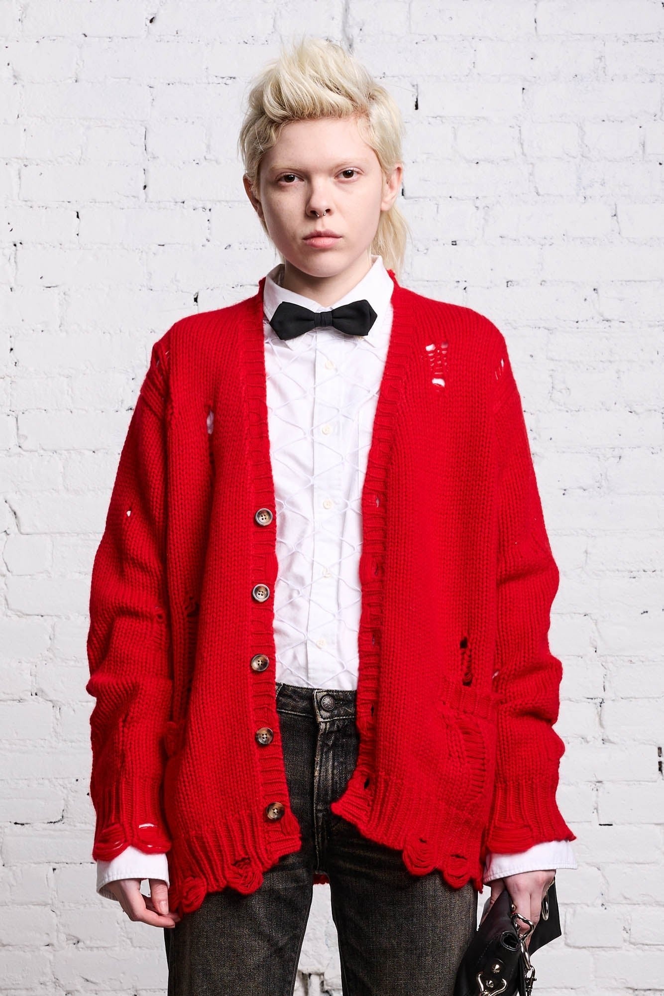 R13 OVERSIZED DISTRESSED CARDIGAN - RED CASHMERE | REVERSIBLE