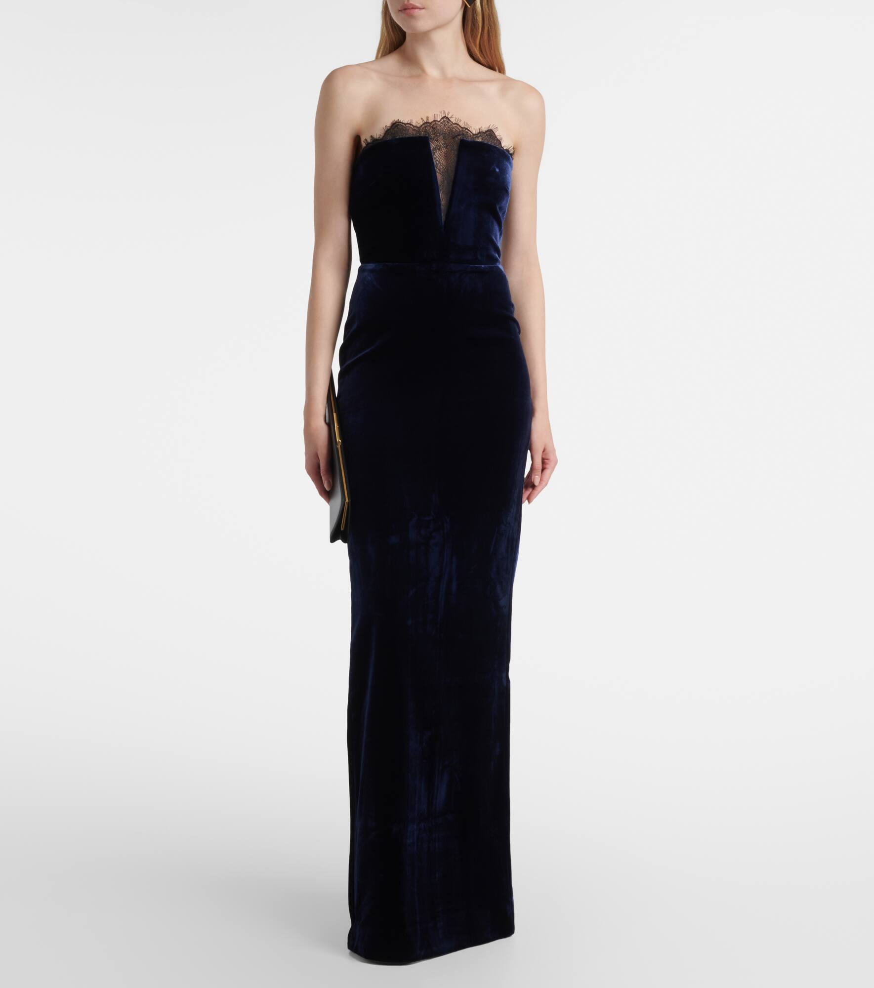 Lace-trimmed velvet corset gown - 2