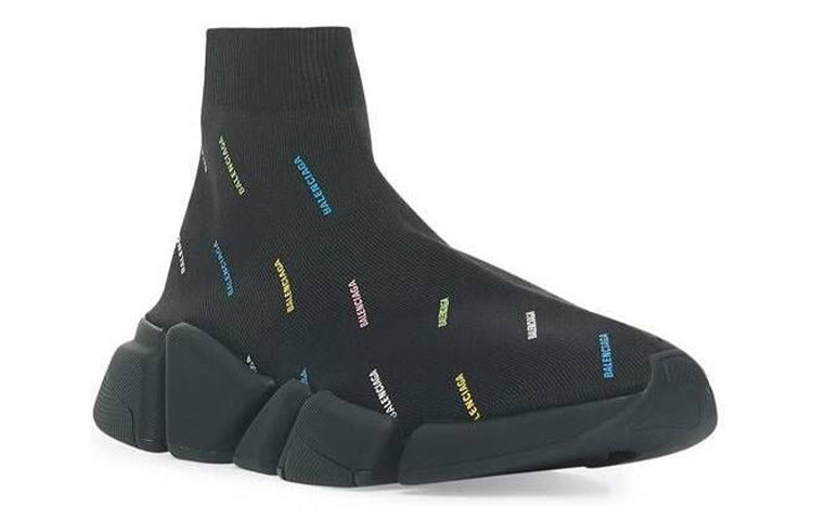 Balenciaga Speed 2.0 Sneakers 'Recycled Knit Black with Multicolor Allover Logo' 617239W2DF01088 - 2