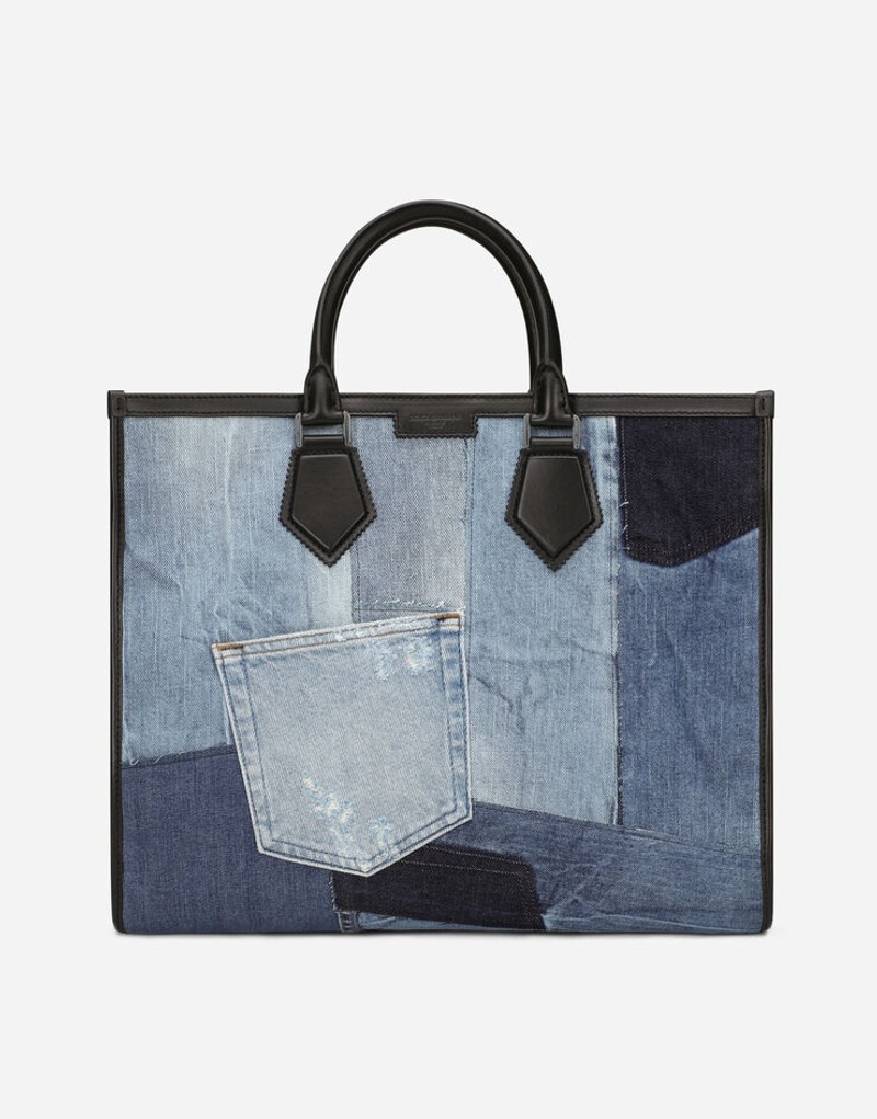 Patchwork denim edge shopper 1