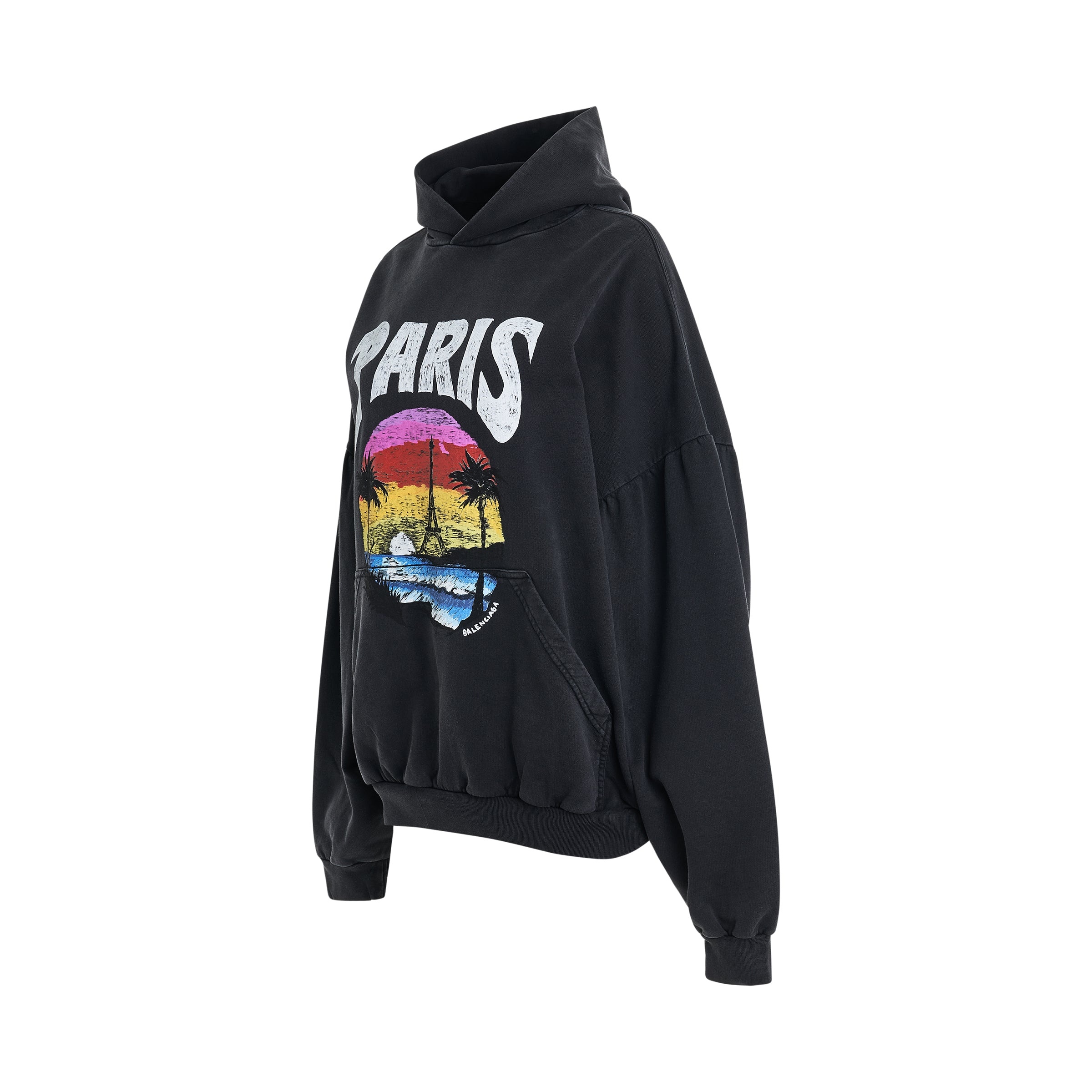 Handwritten Logo Round Hoodie in Faded Black/White - 2