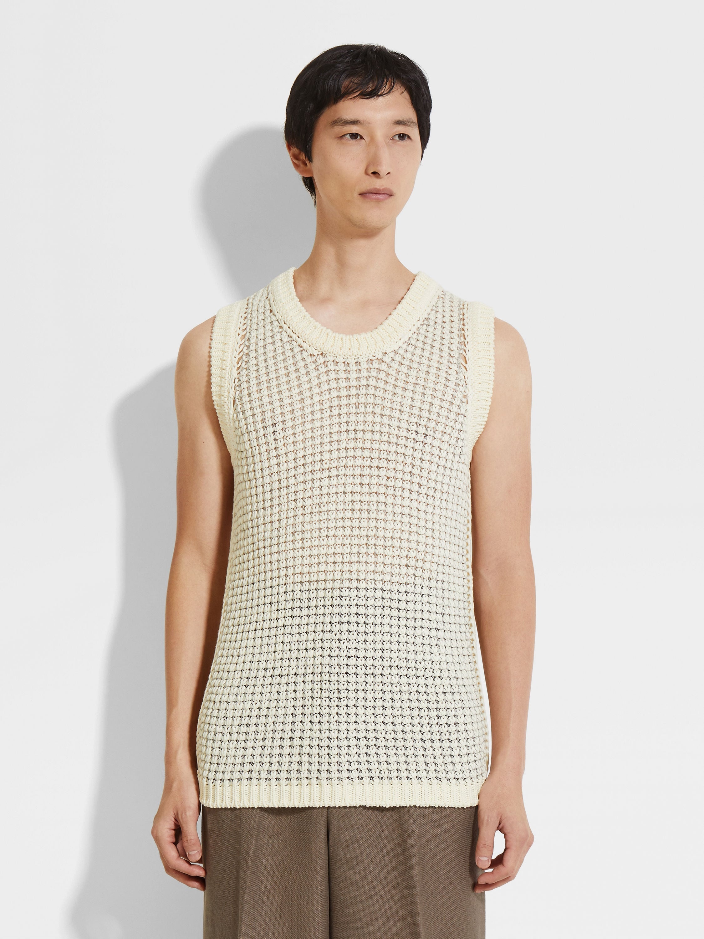 WHITE COTTON AND LINEN VEST - 4