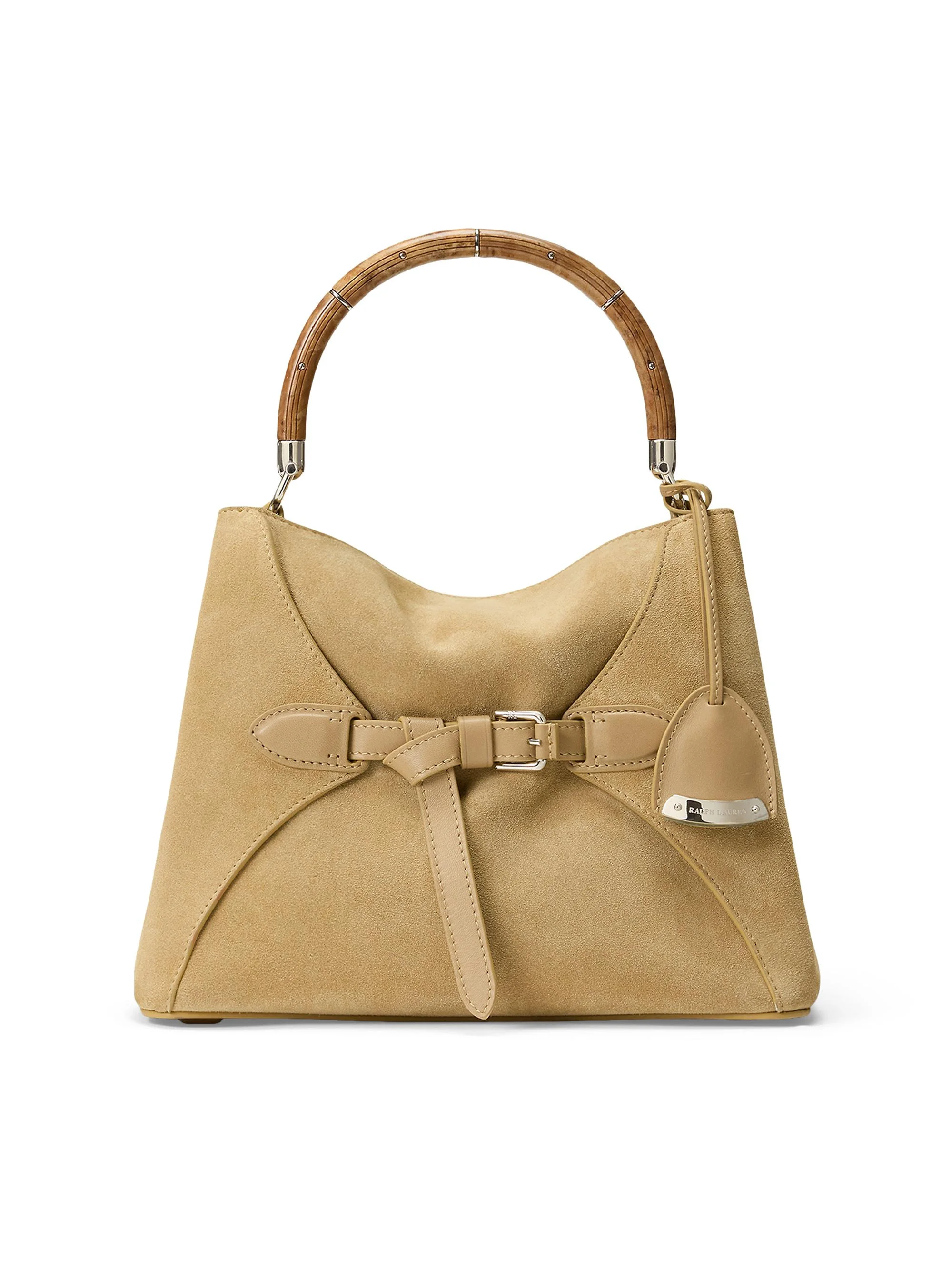 Women's Suede Wood Top Handle Bag - Tan - 1