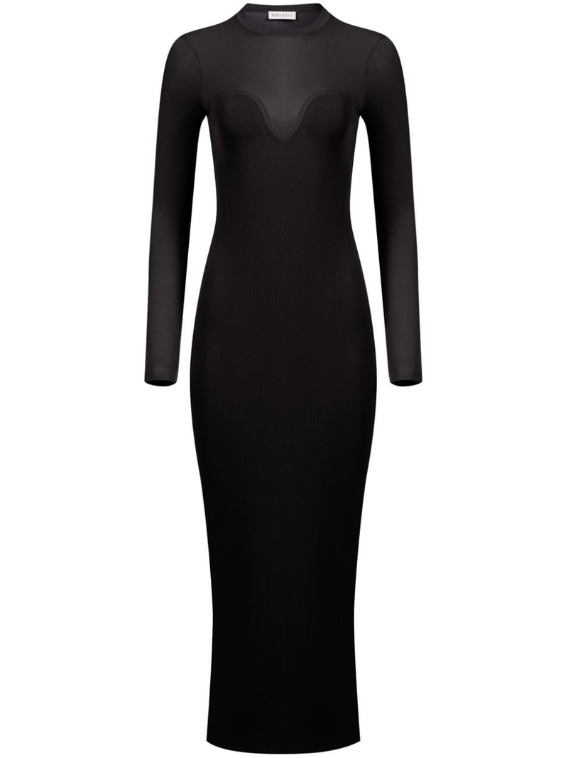 textured semi-sheer midi dress 1