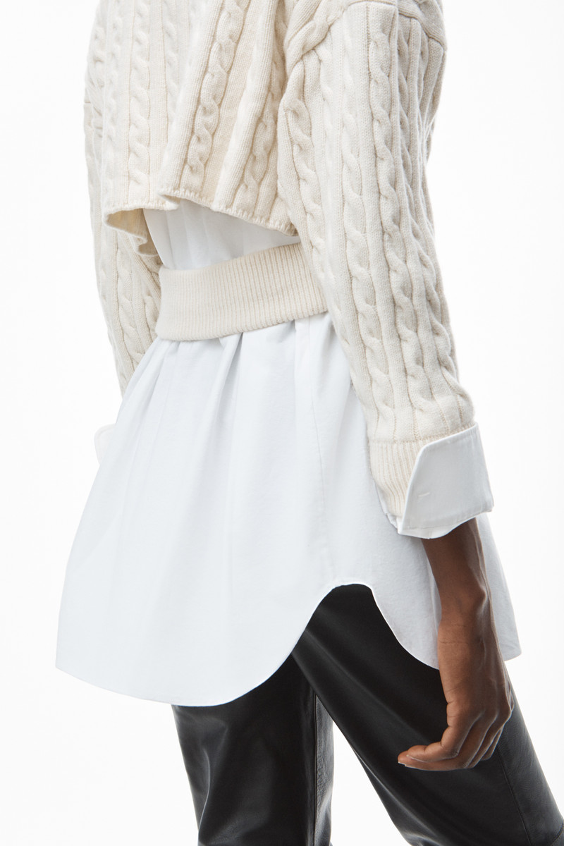 Alexander Wang HYBRID TOP IN COTTON OXFORD AND WOOL CABLE outlook