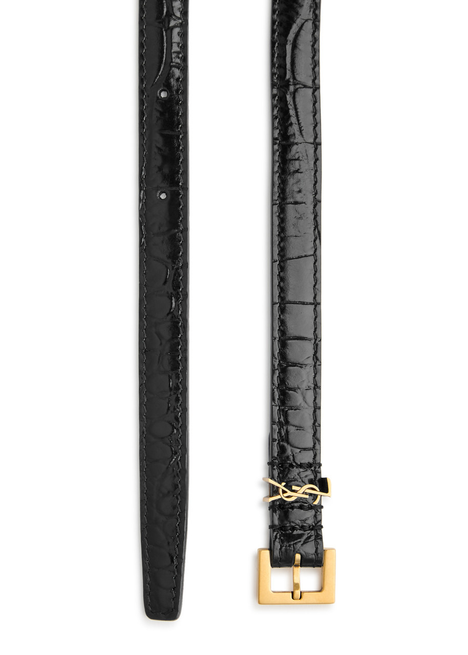 Saint Laurent Cassandre Extra Thin Crocodile-effect Leather Belt - 3