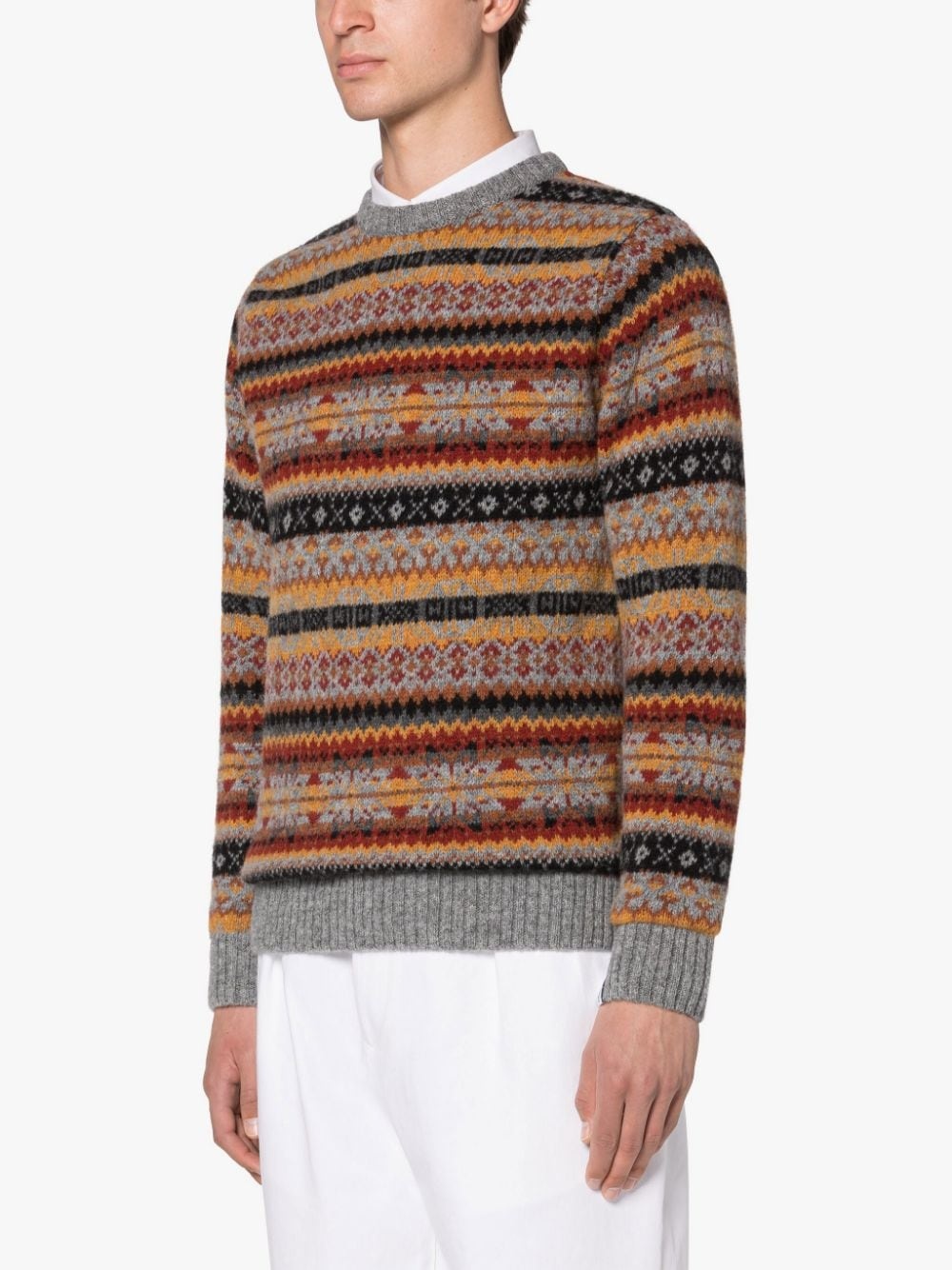 IMPULSE MEDIUM GREY WOOL FAIR ISLE CREWNECK SWEATER - 3