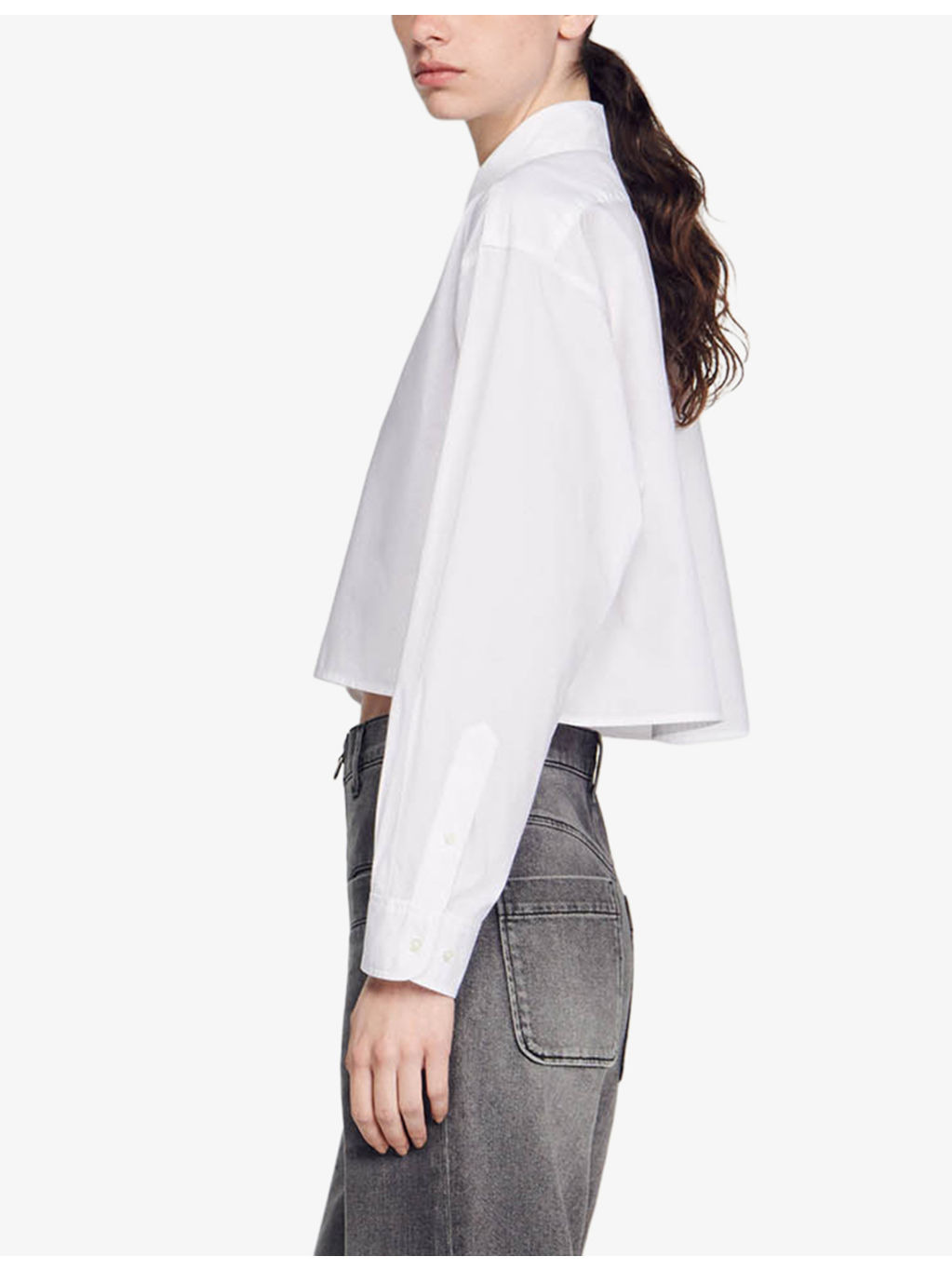 Logo-embroidered cropped cotton shirt - 3