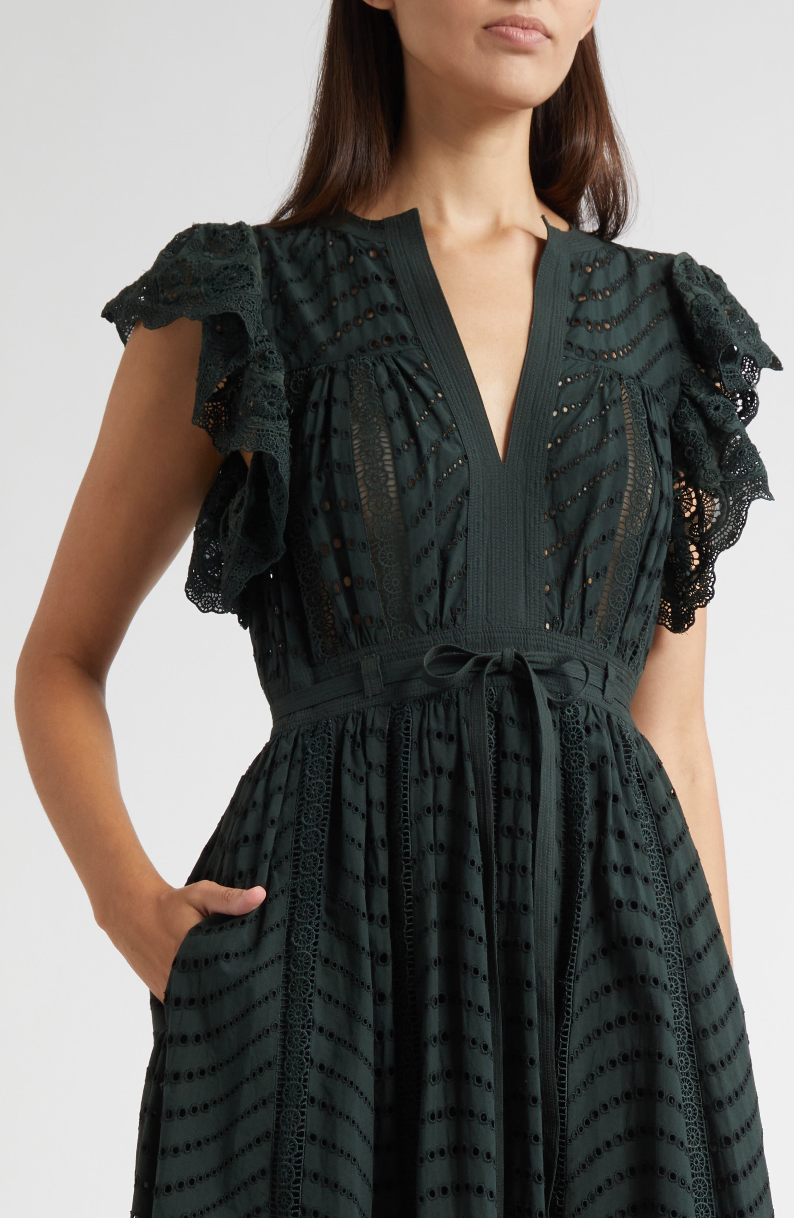 Ulla Johnson Olga Flutter Sleeve Midi Dress in Cypress at Nordstrom - 4