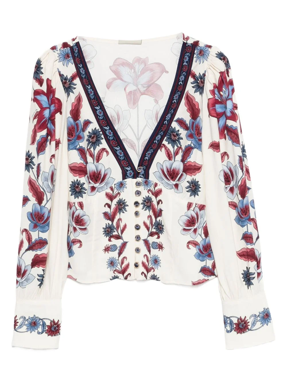 floral-print V-neck blouse - 1