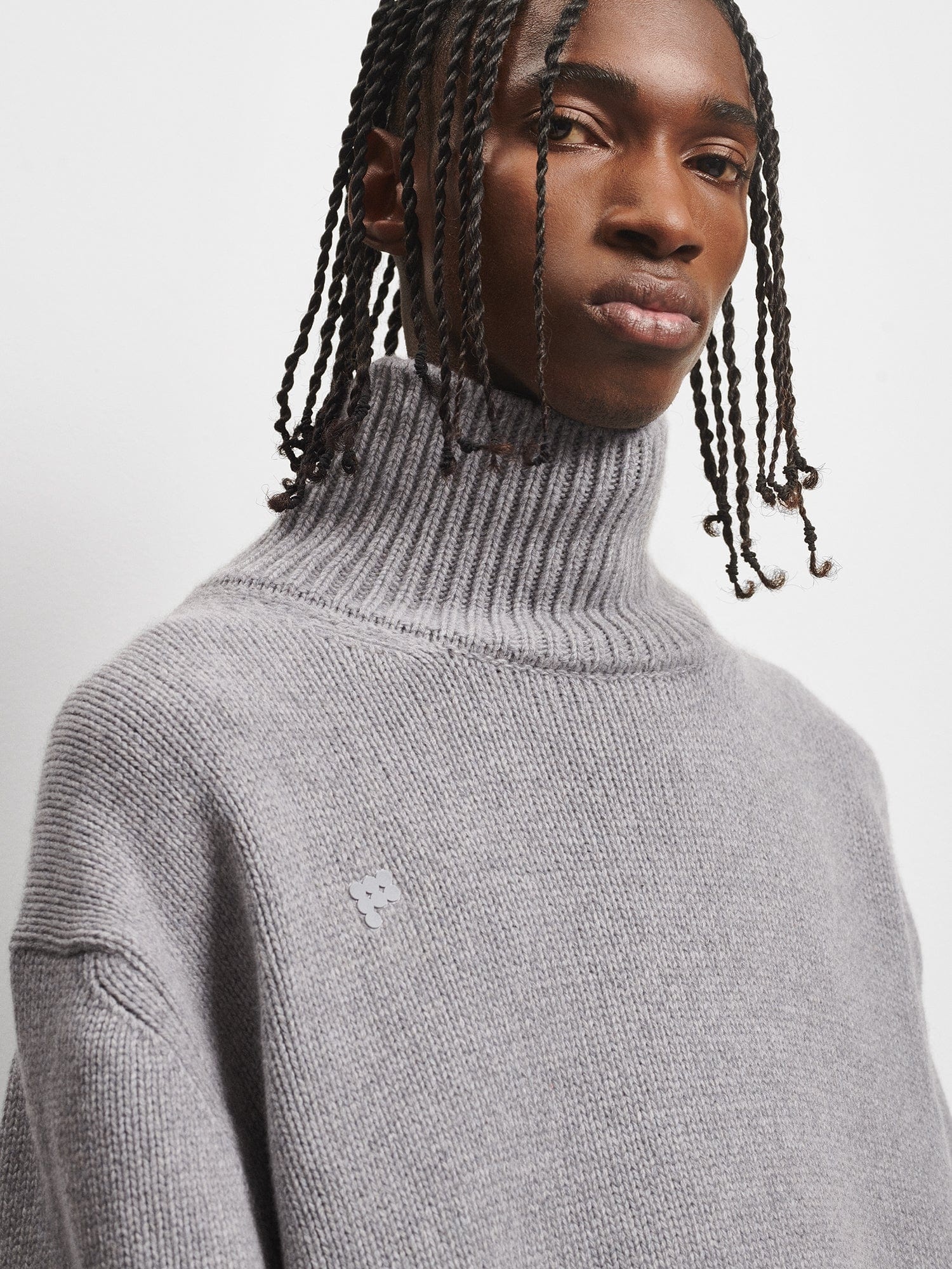 Men's Recycled Cashmere Turtleneck Sweater - Grey Marl - 4