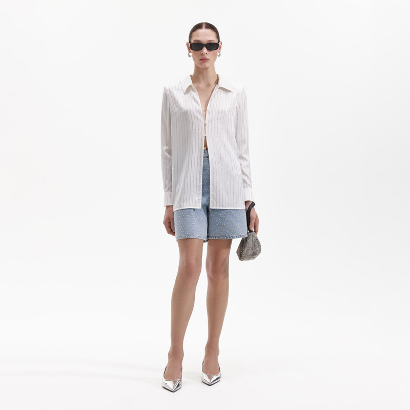 White Rhinestone Stripe Shirt 1
