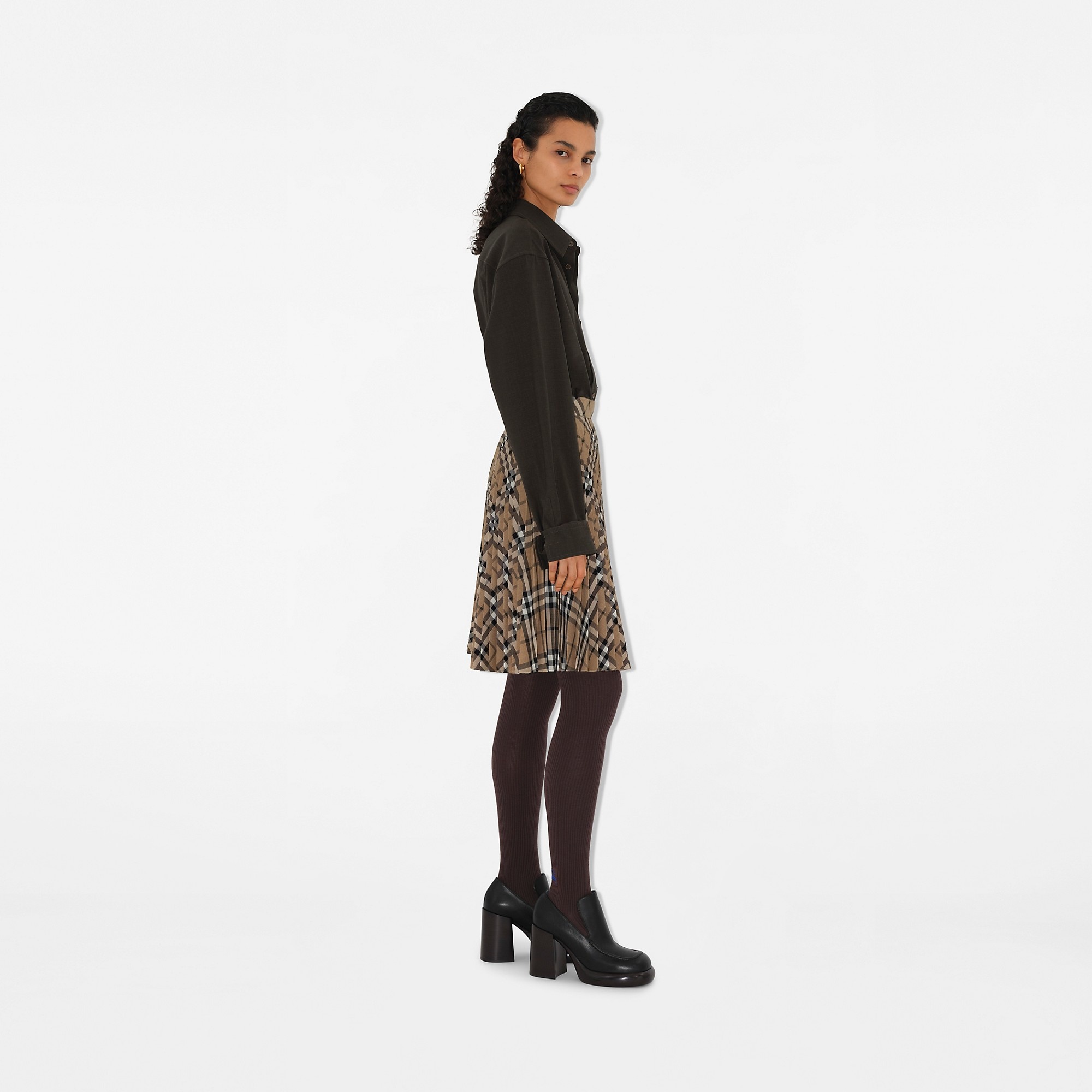 Pleated Check Wool Blend Skirt - 3