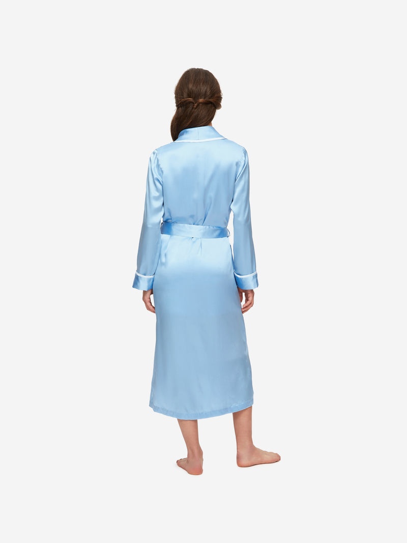 Women's Long Dressing Gown Bailey 2 Silk Satin Sky - 4